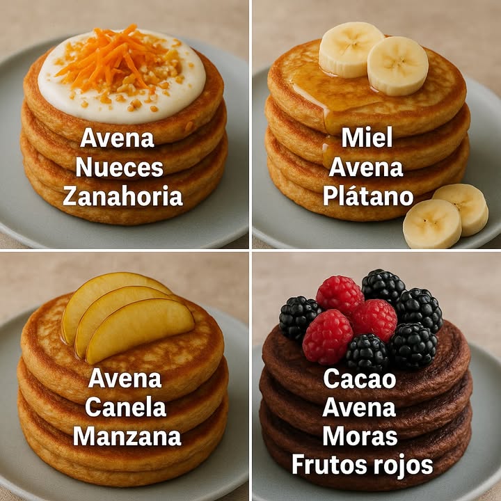 Te dejo 4 recetas de hotcakes

丹 Hotcakes de Avena, Nueces y Zanahoria

Ingredientes:

1 taza de avena molida harina de avena
1/2 taza de zanahoria rallada fina
1/4 taza de nueces picadas
1 huevo
1/2 taza de leche puede ser vegetal
1 cdta de polvo para hornear
1 cdta de esencia de vainilla
1 cdta de canela en polvo
1 pizca de sal

Paso a paso:

1. Licúa la avena con la leche hasta obtener una mezcla cremosa.
2. Agrega el huevo, la esencia de vainilla, la canela, el polvo para hornear y la pizca de sal. Mezcla bien.
3. Incorpora la zanahoria rallada y las nueces picadas, moviendo con una espátula.
4. Cocina los hotcakes en un sartén caliente engrasado, a fuego medio, hasta que se doren por ambos lados.
5. Sirve con yogur natural o griego y más zanahoria rallada por encima.

 Hotcakes de Avena, Plátano y Miel

 Ingredientes:

1 taza de avena molida
1 plátano maduro hecho puré
1 huevo
1/2 taza de leche puede ser vegetal
1 cdta de polvo para hornear
1 cdta de esencia de vainilla
Miel al gusto para servir

Paso a paso:

1. Machaca el plátano hasta hacerlo puré.
2. Mezcla el puré de plátano con el huevo, la leche y la vainilla.
3. Agrega la avena molida, el polvo para hornear y mezcla hasta integrar.
4. Cocina los hotcakes en sartén antiadherente, dorando ambos lados.
5. Sirve con rodajas frescas de plátano y miel encima.

 Hotcakes de Avena, Canela y Manzana

 Ingredientes:

1 taza de avena molida
1/2 manzana rallada y algunas rebanadas para decorar
1 huevo
1/2 taza de leche
1 cdta de polvo para hornear
1 cdta de canela en polvo
1 cdta de esencia de vainilla
1 pizca de sal

Paso a paso:

1. Mezcla la avena con la leche, el huevo, la vainilla, el polvo para hornear, la canela y la pizca de sal.
2. Agrega la manzana rallada a la mezcla.
3. Cocina los hotcakes en un sartén caliente engrasado, dorando ambos lados.
4. Sirve con rebanadas de manzana fresca y un toque extra de canela.

 Hotcakes de Avena, Cacao y Frutos Rojos

 Ingredientes:

1 taza de avena molida
2 cdas de cacao en polvo sin azúcar
1 huevo
1/2 taza de leche
1 cdta de polvo para hornear
1 cdta de esencia de vainilla
1 pizca de sal
Frutos rojos moras, frambuesas, zarzamoras para decorar

Paso a paso:

1. Mezcla la avena, el cacao, el polvo para hornear y la pizca de sal.
2. Añade el huevo, la leche y la vainilla. Bate hasta obtener una mezcla homogénea.
3. Cocina los hotcakes en sartén antiadherente a fuego medio.
4. Sirve con frutos rojos frescos por encima.

#recetas #desayunos #hotcakes