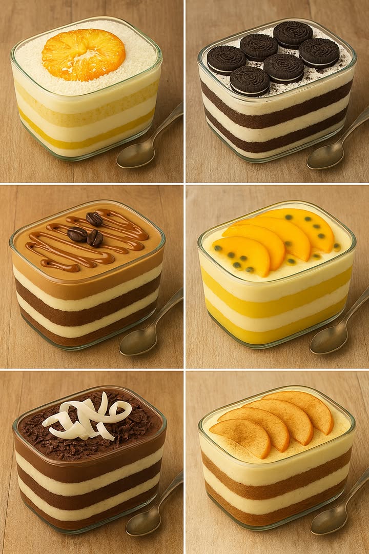 Te enseño 6 recetas de postres helados ricos sin horno.

 Pavé de Piña con Coco

Ingredientes:

1 lata de leche condensada
2 tazas de leche
2 cucharadas de maicena
1 cajita de crema de leche nata líquida
1 piña fresca cortada en cubitos
4 cucharadas de azúcar
1 paquete de galletas tipo María
Coco rallado para decorar

Preparación:

1. Cocina la piña con el azúcar por 10 minutos y deja enfriar.
2. Disuelve la maicena en la leche, agrega la leche condensada y lleva al fuego hasta espesar.
3. Retira del fuego y añade la crema de leche.
4. En un refractario de vidrio, alterna capas de galletas, crema y piña.
5. Decora con coco rallado y enfría al menos 4 horas.

 Pavé de Oreo con Crema de Leche en Polvo

 Ingredientes:

1 lata de leche condensada
3 cucharadas de leche en polvo
2 tazas de leche
2 cucharadas de maicena
1 cajita de crema de leche
1 paquete de galletas Oreo trituradas
Galletas Oreo enteras para decorar

Preparación:

1. En una olla, mezcla la leche condensada, la leche, la maicena y la leche en polvo.
2. Cocina hasta espesar y luego añade la crema de leche.
3. Alterna capas de crema y galletas Oreo trituradas.
4. Termina con Oreos enteras encima y refrigera 3 horas.

 Pavé de Café con Dulce de Leche

Ingredientes:

1 lata de leche condensada
2 cucharadas de café soluble
2 tazas de leche
2 cucharadas de maicena
1 cajita de crema de leche
200 g de dulce de leche
Galletas de soletilla bizcochos

Preparación:

1. Mezcla la leche condensada, la leche, la maicena y el café soluble. Cocina hasta espesar.
2. Agrega la crema de leche y mezcla.
3. Forma capas de bizcochos, crema de café y dulce de leche.
4. Decora con hilos de dulce de leche y granos de café de chocolate.
5. Refrigera 4 horas antes de servir.

省 Pavé de Mango y Maracuyá

Ingredientes:

1 lata de leche condensada
1 cajita de crema de leche
2 mangos maduros licuados
1/2 taza de jugo concentrado de maracuyá
1 paquete de galletas tipo María
Pulpa de maracuyá y rodajas de mango para decorar

 Preparación:

1. Licúa la leche condensada, la crema de leche y el mango hasta obtener una crema.
2. Aparte, mezcla jugo de maracuyá con un poco de leche condensada y crema para otro relleno.
3. Alterna galletas, crema de mango y crema de maracuyá.
4. Decora con rodajas de mango y semillas de maracuyá.
5. Refrigera 3 a 4 horas.

 便 Pavé Prestigio Chocolate y Coco

 Ingredientes:

1 lata de leche condensada
1 cajita de crema de leche
200 g de chocolate semiamargo derretido
100 g de coco rallado
1 paquete de bizcochos o galletas trituradas de chocolate

 Preparación:

1. Mezcla la mitad de la leche condensada con el coco rallado y cocina hasta espesar. Reserva.
2. Derrite el chocolate y mézclalo con el resto de la leche condensada y la crema de leche.
3. Forma capas con galleta, crema de coco y crema de chocolate.
4. Decora con virutas de chocolate y tiras de coco.
5. Refrigera mínimo 4 horas antes de servir.

 Pavé de Manzana con Canela

Ingredientes:

3 manzanas en rodajas finas
4 cucharadas de azúcar
1 cucharadita de canela en polvo
1 lata de leche condensada
2 tazas de leche
2 cucharadas de maicena
1 cajita de crema de leche
1 paquete de galletas tipo María

Preparación:

1. Cocina las manzanas con azúcar y canela hasta que estén suaves. Reserva.
2. Prepara una crema con leche condensada, leche y maicena al fuego hasta espesar. Añade la crema de leche.
3. Alterna capas de galletas, crema y manzanas caramelizadas.
4. Termina con rodajas de manzana y espolvorea canela.
5. Lleva al refrigerador 4 horas antes de servir.

#recetas #postres #dessert