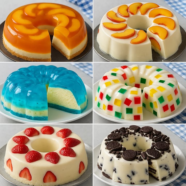 6 RECETAS DE GELATINAS IRRESISTIBLES QUE NADIE PODRÁ DEJAR DE PROBAR 

 1.  Gelatina de Durazno con Base Cremosa de Queso

 Ingredientes:

2 sobres de gelatina sabor durazno 120 g cada uno
1 paquete de queso crema 190 g aprox.
1 lata de duraznos en almíbar troceados
1 taza de galletas tipo María o vainilla trituradas
3 cucharadas de mantequilla derretida
Agua según instrucciones del empaque
Un poco de aceite vegetal para engrasar

Preparación:

1. Engrasa ligeramente un molde con aceite y aparta.
2. Disuelve un sobre de gelatina de durazno en 3 tazas de agua caliente. Mezcla bien y deja enfriar.
3. Vierte una capa fina en el molde, coloca encima los duraznos picados y refrigera 15 minutos.
4. Añade el resto de la gelatina y refrigera 30 minutos más.
5. Prepara la segunda gelatina: disuelve el sobre restante en 1 taza de agua caliente, agrega 1 taza de agua fría y mezcla.
6. Licúa esta gelatina líquida con el queso crema hasta obtener una mezcla tersa.
7. Deja enfriar un poco y vierte con cuidado sobre la primera capa.
8. Mezcla las galletas trituradas con la mantequilla derretida y colócalas como base, presionando suavemente.
9. Refrigera al menos 3 horas y desmolda volteando. Lista para disfrutar!

2.  Gelatina Cremosa de Yogur y Durazno

 Ingredientes:

Duraznos en almíbar troceados cantidad al gusto
1 litro de yogur de durazno o griego
1 sobre de gelatina de durazno 120 g
1 lata de leche evaporada

 Preparación:

1. Disuelve la gelatina en 2 tazas de agua caliente y deja enfriar completamente.
2. Engrasa un molde con un poco de aceite.
3. Coloca los duraznos en el molde y reserva.
4. Licúa la gelatina ya fría con el yogur y la leche evaporada.
5. Vierte sobre los duraznos y refrigera por 3 horas.
6. Desmolda y sirve bien fría.

3.  Gelatina Flotante de Mora Azul y Queso Crema

Ingredientes:

1 sobre de gelatina sabor mora azul o tu preferida
1 litro de agua
30 g de grenetina sin sabor 3 cucharadas
1 taza de agua fría
1 lata de leche evaporada 360 g
1 lata de leche condensada 400 g
1 paquete de queso crema 190 g

Preparación:

1. Hidrata la grenetina en 1 taza de agua fría y deja reposar 5 minutos.
2. Funde en microondas o a baño maría hasta que quede líquida.
3. Licúa el queso crema, la leche evaporada y la condensada. Añade la grenetina y mezcla bien.
4. Engrasa un molde, vierte la mezcla blanca y refrigera 2 a 3 horas.
5. Prepara la gelatina de mora con 1 litro de agua y deja enfriar a temperatura ambiente.
6. Separa cuidadosamente la gelatina blanca del molde con los dedos y vacía la gelatina de mora para que quede en el fondo.
7. Refrigera 3 a 4 horas más.
8. Desmolda pasando el molde por agua tibia unos segundos y decora al gusto.

4.  Gelatina de Mosaico

 Ingredientes:

Para las gelatinas de colores:

2 sobres de gelatina de fresa
2 sobres de gelatina de limón
2 sobres de gelatina de naranja
4 tazas de agua 2 calientes  2 frías por cada sabor

Para la gelatina blanca:

1 lata de leche condensada 400 g
1 lata de leche evaporada 400 ml
1 sobre de grenetina sin sabor 7 g
 taza de agua caliente

 Preparación:

1. Prepara cada sabor de gelatina con 1 taza de agua caliente  1 taza fría. Refrigera 2-3 horas hasta cuajar.
2. Corta en cubitos pequeños y reserva en el refrigerador.
3. Licúa la leche condensada, evaporada y la grenetina disuelta en  taza de agua caliente.
4. Coloca los cubitos de colores en un molde grande y vierte la mezcla blanca encima.
5. Refrigera 4 horas o hasta que esté firme.
6. Desmolda y sirve en rebanadas coloridas.

 5.  Gelatina Tres Leches con Fresa

Ingredientes:

2 sobres de gelatina de fresa para agua
1 lata de leche condensada
1 lata de leche evaporada
1 lata de media crema
2 cucharadas de vainilla
4 sobres de grenetina 28 g en total
 taza de agua fría

Preparación:

1. Prepara la gelatina de fresa según instrucciones y corta en cubitos.
2. Engrasa un molde con aceite y refrigéralo unos minutos.
3. Hidrata la grenetina en  taza de agua fría, deja reposar 8 minutos y funde en microondas o a baño maría.
4. Licúa la leche condensada, evaporada, la media crema y la vainilla.
5. Agrega la grenetina derretida y licúa de nuevo.
6. Coloca los cubitos de gelatina de fresa en el molde y vierte la mezcla de tres leches encima.
7. Refrigera 2 a 3 horas hasta que esté firme.

 6.  Gelatina de Galletas Oreo

 Ingredientes:

28 g de grenetina
 taza de agua tibia
200 g de queso crema
1 paquete grande de galletas Oreo troceadas
1 litro de leche

Preparación:

1. Hidrata la grenetina en el agua y deja reposar.
2. Licúa medio litro de leche con el queso crema y reserva.
3. Calienta el resto de la leche, añade la grenetina hidratada y mezcla hasta disolver.
4. Une ambas mezclas y vierte una capa en un molde engrasado con galletas Oreo encima.
5. Alterna capas de mezcla y galletas hasta terminar.
6. Refrigera hasta que cuaje bien, desmolda y decora con más galletas.

#recetas #postres #fblifestyle