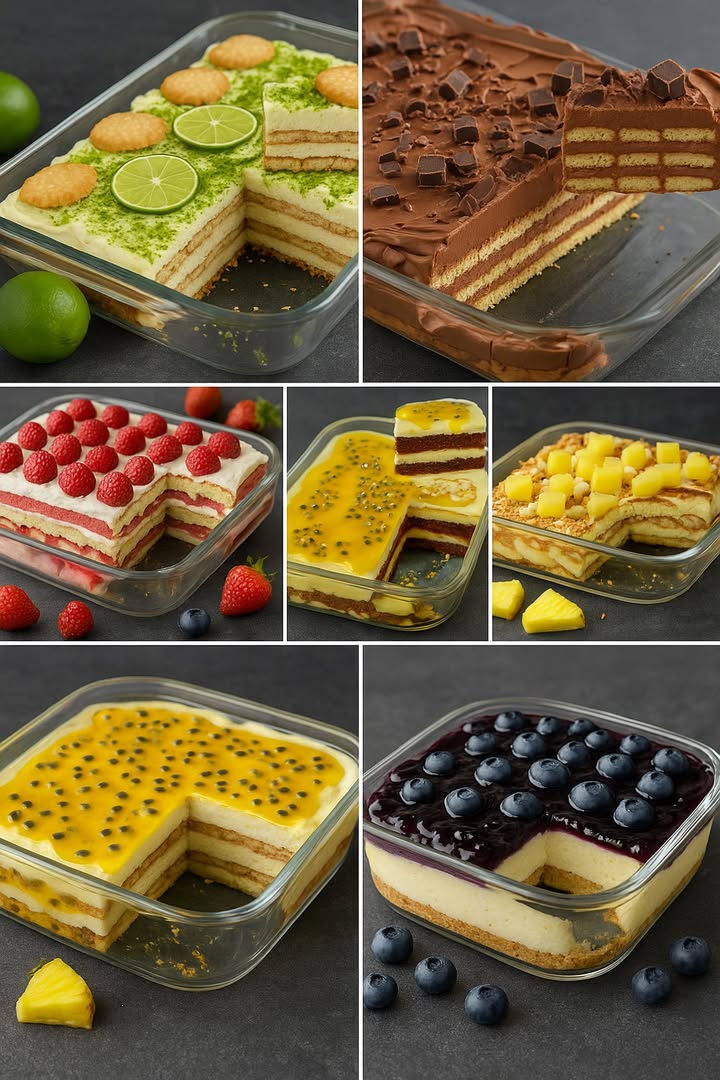 TE ENSEÑO 7 RECETAS DE POSTRES DELICIOSOS

 1. Postre de Limón con Galletas

Ingredientes:

1 lata de leche condensada
1 lata de crema de leche
1/2 taza de jugo de limón fresco
Ralladura de limón al gusto
Galletas tipo María

Preparación:

1. Mezcla la leche condensada, crema de leche y el jugo de limón hasta formar una crema espesa.
2. En un recipiente de vidrio, coloca una capa de galletas, luego una capa de crema.
3. Repite las capas hasta llenar el molde, terminando con crema.
4. Decora con rodajas de limón y galletas.
5. Lleva al refrigerador por al menos 4 horas antes de servir.

2. Tarta de Chocolate con Galletas 

Ingredientes:

2 cajas de crema de leche
200 g de chocolate semiamargo
1 cucharada de mantequilla
Galletas tipo María o galletas de leche

Preparación:

1. Derrite el chocolate con la crema de leche y la mantequilla hasta obtener una ganache cremosa.
2. En un molde de vidrio, alterna capas de galletas y ganache.
3. Termina con una capa de ganache y decora con trozos de chocolate.
4. Refrigera por al menos 4 horas antes de servir.

3. Postre de Fresa con Crema

Ingredientes:

2 tazas de fresas frescas en rodajas
1 lata de leche condensada
1 lata de crema de leche
1 paquete de galletas de vainilla

Preparación:

1. Mezcla la leche condensada con la crema de leche.
2. En un molde, coloca una capa de galletas, una de fresas y una de crema.
3. Repite hasta terminar los ingredientes, decorando con fresas por encima.
4. Refrigera 4 horas antes de servir.

4. Postre de Maracuyá 省

Ingredientes:

1 lata de leche condensada
1 lata de crema de leche
1 taza de jugo de maracuyá
Pulpa de maracuyá para decorar
Galletas tipo María

Preparación:

1. Bate la leche condensada con la crema de leche y el jugo de maracuyá.
2. En un molde de vidrio, forma capas de galletas y crema.
3. Termina con crema y añade la pulpa de maracuyá por encima.
4. Refrigera mínimo 4 horas antes de servir.

5. Postre de Piña con Coco

Ingredientes:

1 lata de leche condensada
1 lata de crema de leche
1 taza de piña en cubos natural o en almíbar
1/2 taza de coco rallado opcional
Galletas de vainilla

Preparación:

1. Mezcla la leche condensada y la crema de leche.
2. En un molde, coloca capas de galletas, la crema y trocitos de piña.
3. Repite hasta llenar el molde.
4. Decora con más piña y coco rallado.
5. Lleva al refrigerador 4 horas.

6. Cheesecake de Maracuyá

Ingredientes:

200 g de galletas tipo Digestive
100 g de mantequilla derretida
500 g de queso crema
1 lata de leche condensada
1/2 taza de jugo de maracuyá
Pulpa de maracuyá para decorar

Preparación:

1. Tritura las galletas y mezcla con mantequilla. Presiona en la base del molde.
2. Bate el queso crema con la leche condensada y el jugo de maracuyá.
3. Vierte la mezcla sobre la base.
4. Lleva al refrigerador por al menos 6 horas.
5. Añade pulpa de maracuyá antes de servir.

7. Cheesecake de Arándanos𢡄

Ingredientes:

200 g de galletas tipo Digestive
100 g de mantequilla derretida
500 g de queso crema
1 lata de leche condensada
1 cucharadita de esencia de vainilla
1/2 taza de mermelada de arándanos
Arándanos frescos para decorar

Preparación:

1. Mezcla las galletas trituradas con la mantequilla y cubre la base del molde.
2. Bate el queso crema con la leche condensada y la vainilla.
3. Vierte la mezcla sobre la base y alisa.
4. Refrigera mínimo 6 horas.
5. Cubre con mermelada de arándanos y decora con arándanos frescos.

#PostresDeliciosos #RecetasFáciles #recetas #postres
#DessertRecipes #SweetTreats #ChocolateLovers #chocolate