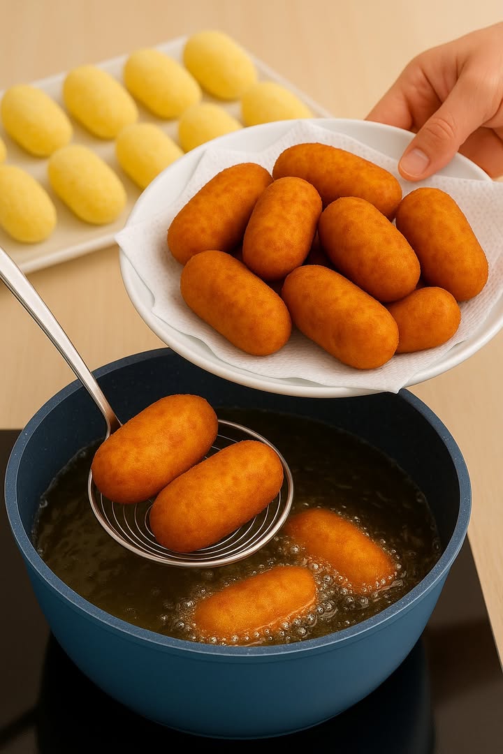 Croquetas Cremosas de Pollo Caseras 

Ingredientes:

100 g de harina de trigo
1 litro de leche
2 huevos
Pan rallado cantidad necesaria
Aceite para freír
Sal al gusto
Pollo cocido desmenuzado o picado cantidad al gusto, ideal 200g

Preparación paso a paso:

1. Preparar el pollo:
   Pica muy fino el pollo cocido que tengas puede ser sobrante de otra comida. Si prefieres, tritúralo en procesadora o batidora para una textura más suave.

2. Hacer la bechamel:
   En una sartén con un chorrito de aceite, añade la harina y remueve constantemente hasta que esté ligeramente dorada.
   Agrega la leche caliente poco a poco, sin dejar de mezclar para evitar grumos, hasta que se forme una mezcla cremosa.
   Condimenta con sal y pimienta si gustas.

3. Incorporar el pollo:
   Una vez la bechamel esté espesa y homogénea, añade el pollo picado y mezcla bien hasta integrar todo. Cocina unos minutos más.

4. Reposo:
   Pasa la masa a un bol, cubre con film y deja enfriar completamente. Refrigera al menos 4 horas o toda la noche.

5. Formar las croquetas:
   Con las manos o cucharas, forma pequeñas porciones redondas o alargadas. Luego pásalas por huevo batido y pan rallado.

6. Freír:
   Calienta abundante aceite en una sartén. Fríe las croquetas en tandas pequeñas hasta que estén doradas por todos lados.
   Escurre sobre papel absorbente y sirve calientes. Crocantes por fuera y cremosas por dentro!

#CroquetasDePollo #RecetasFaciles #CocinaCasera #recetas
#ChickenCroquettes #HomemadeRecipes #chicken