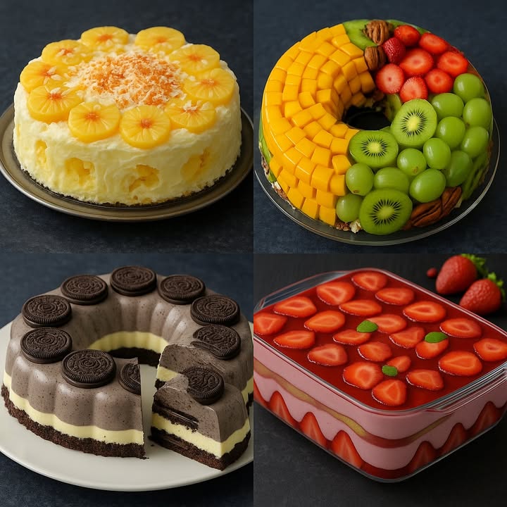 Te dejo 4 recetas de postres

 Pastel de Piña y Coco

Ingredientes:

1 lata de piña en rodajas reservar el jugo
1 taza de azúcar
3 huevos
1 taza de harina de trigo
1 cucharadita de polvo de hornear
1 taza de crema batida o nata montada
1/2 taza de coco rallado tostado para decorar

Preparación:

1. Precalienta el horno a 180 C.
2. En un bol, bate los huevos con el azúcar hasta que la mezcla esté esponjosa.
3. Agrega la harina tamizada con el polvo de hornear y mezcla con movimientos envolventes.
4. Añade un poco del jugo de piña para darle sabor y humedad.
5. Vierte la mezcla en un molde engrasado y hornea por 3035 min.
6. Deja enfriar, cubre con la crema batida y decora con rodajas de piña y coco tostado.

省 Gelatina de Frutas Tropicales

Ingredientes:

1 sobre grande de gelatina sin sabor 30 g
2 tazas de agua caliente
2 tazas de agua fría
1 mango maduro cortado en cubos
1 kiwi en rodajas
6 uvas verdes
4 fresas cortadas en rodajas
Nueces o pecanas al gusto

Preparación:

1. Disuelve la gelatina sin sabor en el agua caliente, luego añade el agua fría y mezcla bien.
2. En un molde tipo rosca, coloca las frutas ordenadas por colores.
3. Vierte la gelatina lentamente sobre las frutas.
4. Lleva al refrigerador por al menos 6 horas o hasta que cuaje completamente.
5. Desmolda y decora con más frutas si deseas.

 Gelatina de Oreo con Capas de Crema

Ingredientes:

1 paquete grande de galletas Oreo
1 sobre de gelatina sin sabor 30 g
1 taza de leche caliente
1 taza de crema de leche o nata
1/2 taza de azúcar
1 cucharadita de esencia de vainilla
100 g de queso crema opcional

Preparación:

1. Tritura algunas Oreo para formar la base y colócalas en el fondo de un molde de rosca.
2. Disuelve la gelatina en la leche caliente, mezcla con el azúcar, la vainilla y la crema de leche.
3. Divide la mezcla en dos partes: a una agrégale galletas trituradas para la capa oscura y deja la otra clara.
4. Vierte primero la mezcla oscura, luego la clara, alternando capas.
5. Refrigera por 6 horas y decora con galletas Oreo enteras encima.

 Postre de Fresas con Crema tipo Tiramisú de Fresa

Ingredientes:

1 taza de crema para batir
1 taza de leche condensada
1 taza de puré de fresas
1 paquete de bizcochos de soletilla o galletas tipo ladyfingers
1 taza de mermelada o coulis de fresa
Fresas frescas en rodajas para decorar

Preparación:

1. Mezcla el puré de fresa con la leche condensada y la crema batida hasta obtener una mezcla homogénea.
2. En una fuente de vidrio, coloca una capa de bizcochos, luego una capa de crema.
3. Repite las capas hasta llenar el molde.
4. Cubre con mermelada de fresa y decora con rodajas frescas.
5. Refrigera 46 horas antes de servir.

#fblifestyle #postres  #dulces