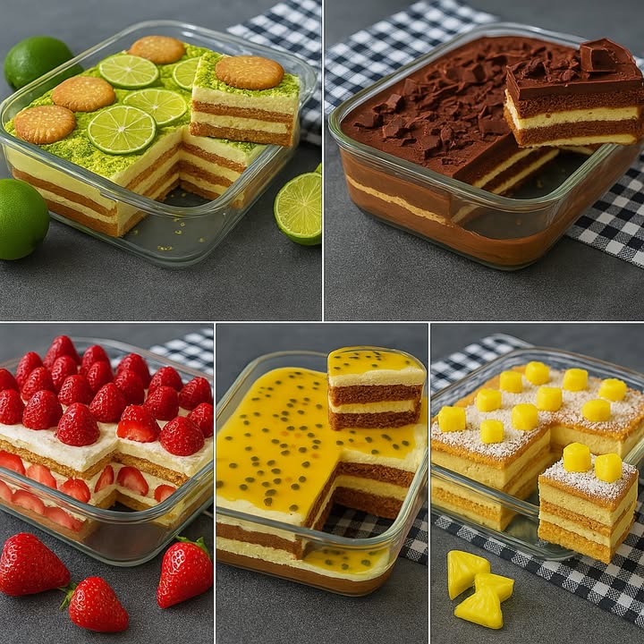 TE ENSEÑO 5 RECETAS DE POSTRES

1. Pastel de Limón Pavê de Limón

 Ingredientes:

1 lata de leche condensada 395 g
1 lata de crema de leche 200 g
Jugo de 4 limones
Ralladura de limón al gusto
1 paquete de galletas María 200 g
1 taza de leche para humedecer las galletas
Galletas y rodajas de limón para decorar

Preparación:

1. En la licuadora, bate la leche condensada, la crema de leche y el jugo de limón hasta obtener una crema.
2. En un refractario, coloca una capa de galletas humedecidas en la leche.
3. Cubre con la crema de limón y repite las capas hasta terminar con la crema.
4. Decora con ralladura de limón, galletas y rodajas.
5. Refrigera por lo menos 3 horas antes de servir.

2. Pastel de Chocolate Pavê de Chocolate

 Ingredientes:

1 lata de leche condensada 395 g
2 cucharadas sopa de cacao en polvo
1 cucharada sopa de mantequilla
1 lata de crema de leche 200 g
1 paquete de galletas María 200 g
1 taza de leche para humedecer las galletas
Chocolate picado para decorar

 Preparación:

1. En una cacerola, cocina la leche condensada, la mantequilla y el cacao en polvo hasta que espese ligeramente.
2. Retira del fuego y agrega la crema de leche, mezclando bien.
3. En un refractario, alterna capas de galletas humedecidas en leche y crema de chocolate.
4. Termina con la crema y decora con chocolate picado.
5. Refrigera por lo menos 3 horas antes de servir.

3. Pastel de Fresa Pavê de Fresas

Ingredientes:

1 lata de leche condensada 395 g
2 cucharadas sopa de maicena
2 tazas de leche
1 cucharadita de esencia de vainilla
1 caja de crema de leche 200 g
1 paquete de galletas María 200 g
2 cajas de fresas 500 g

Preparación:

1. En una cacerola, mezcla la leche condensada, la maicena disuelta en la leche y cocina hasta que espese.
2. Retira del fuego, añade la esencia de vainilla y la crema de leche. Mezcla bien.
3. Arma capas de galletas, crema y fresas cortadas a la mitad en los laterales.
4. Termina con crema y decora con fresas enteras.
5. Refrigera por lo menos 3 horas antes de servir.

4. Pastel de Maracuyá Pavê de Maracuyá

 Ingredientes:

1 lata de leche condensada 395 g
1 lata de crema de leche 200 g
1 taza de jugo concentrado de maracuyá
1 paquete de galletas María 200 g
1 taza de leche para humedecer las galletas
Pulpa de 1 maracuyá para la cobertura

Preparación:

1. En la licuadora, bate la leche condensada, la crema de leche y el jugo de maracuyá hasta obtener una crema.
2. Arma en el refractario capas de galletas humedecidas en leche y crema de maracuyá.
3. Termina con crema y distribuye la pulpa de maracuyá por encima.
4. Refrigera por lo menos 3 horas antes de servir.

5. Pastel de Piña con Coco Pavê de Piña con Coco

Ingredientes:

1 lata de leche condensada 395 g
2 cucharadas sopa de maicena
2 tazas de leche
1 cucharadita de esencia de vainilla
1 lata de crema de leche 200 g
1 paquete de galletas María 200 g
1 taza de piña en cubos sin cáscara
3 cucharadas sopa de azúcar para caramelizar la piña
Coco rallado al gusto

Preparación:

1. En una cacerola, cocina la piña con el azúcar por 5 minutos y reserva.
2. Prepara una crema con la leche condensada, la maicena disuelta en leche, y cocina hasta que espese.
3. Retira del fuego, añade la esencia de vainilla y la crema de leche. Mezcla bien.
4. Arma en el refractario capas de galletas, crema y piña caramelizada.
5. Termina con crema, espolvorea coco rallado y decora con cubos de piña.
6. Refrigera por lo menos 3 horas antes de servir.

#Recetas #postres #dessert #usafood