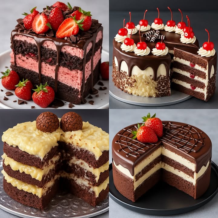 TE ENSEÑO 4 RECETAS DE  POSTRES

 Pastel de Fresa con Chocolate y Crema Rosada

Ingredientes:

3 huevos
200 g de azúcar
200 g de harina de trigo
100 ml de leche
100 ml de aceite
50 g de cacao en polvo
1 cucharadita de polvo de hornear
400 ml de crema para batir
200 g de fresas frescas
Colorante rosa opcional
150 g de chocolate oscuro derretido
Virutas de chocolate para decorar

Preparación:

1. Bate los huevos con el azúcar hasta que estén espumosos.
2. Añade la leche, aceite, y luego la harina, el cacao y polvo de hornear tamizados.
3. Vierte en moldes y hornea a 180 C por 30 minutos. Deja enfriar.
4. Bate la crema con un poco de azúcar y colorante rosa si deseas.
5. Arma el pastel con capas de bizcocho, crema rosada y fresas troceadas.
6. Cubre con más crema, vierte chocolate derretido y decora con fresas y virutas.

 Tarta de Cereza con Ganache y Crema Chantilly

Ingredientes:

4 huevos
200 g de azúcar
200 g de harina
50 g de cacao en polvo
1 cucharadita de polvo de hornear
150 ml de leche
100 ml de aceite
400 ml de crema para batir
200 g de cerezas al marrasquino
150 g de chocolate semiamargo
Virutas de chocolate y barritas para decorar

Preparación:

1. Bate los huevos con el azúcar, luego añade leche, aceite y los secos.
2. Hornea por 30-35 min a 180 C. Deja enfriar y corta en capas.
3. Bate la crema hasta punto firme y rellena las capas con crema y cerezas.
4. Cubre con ganache de chocolate derretido con crema y decora con cerezas y virutas.

 便 Pastel de Chocolate con Coco y Brigadeiros

Ingredientes:

4 huevos
200 g de azúcar
200 g de harina de trigo
50 g de cacao en polvo
1 cucharadita de polvo de hornear
200 ml de leche
50 g de coco rallado
1 lata de leche condensada
1 cucharada de mantequilla
Brigadeiros para decorar

Preparación:

1. Prepara el bizcocho mezclando todos los ingredientes y hornea por 35 min.
2. Para el relleno, cocina la leche condensada con mantequilla y coco hasta espesar.
3. Corta el pastel en capas y rellena con la crema de coco.
4. Cubre con más crema y coloca los brigadeiros encima.

 Pastel de Chocolate con Relleno de Crema Blanca

Ingredientes:

3 huevos
200 g de azúcar
200 g de harina
50 g de cacao en polvo
1 cucharadita de polvo de hornear
200 ml de leche
100 ml de aceite
400 ml de crema de leche
200 g de chocolate blanco
150 g de chocolate oscuro

Preparación:

1. Mezcla los ingredientes del bizcocho y hornea por 30 minutos a 180 C.
2. Derrite el chocolate blanco y mezcla con crema batida fría para el relleno.
3. Arma el pastel con capas de bizcocho y crema blanca.
4. Cubre con chocolate derretido y decora con fresas frescas.

#recetas #postres #cake #dessert #viralpost