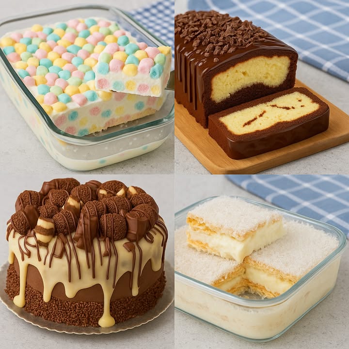 TE ENSEÑO 4 RECETAS DE POSTRES

 1. Postre Frío de Malvaviscos de Colores

Ingredientes:

200 g de malvaviscos mini de colores
400 ml de crema de leche fría
1 lata 395 g de leche condensada
200 g de queso crema
200 g de galletas tipo María trituradas
100 g de mantequilla derretida

Preparación:

1. Tritura las galletas y mézclalas con la mantequilla derretida hasta formar una pasta. Presiona esta mezcla en el fondo de una fuente de vidrio y refrigera.
2. Bate la crema de leche hasta que esté semimontada.
3. En otro recipiente, bate el queso crema con la leche condensada hasta obtener una mezcla suave.
4. Incorpora la crema batida a la mezcla de queso crema con movimientos envolventes.
5. Añade los malvaviscos y mezcla suavemente para distribuirlos.
6. Vierte la mezcla sobre la base de galletas y refrigera al menos 4 horas antes de servir.

2. Bizcocho Mármol con Cobertura de Chocolate

Ingredientes:

4 huevos
200 g de azúcar
200 ml de aceite vegetal
200 ml de leche
250 g de harina de trigo
15 g de polvo de hornear
40 g de cacao en polvo
200 g de chocolate para cobertura
100 ml de crema de leche
Virutas de chocolate para decorar

Preparación:

1. Precalienta el horno a 180 C y engrasa un molde rectangular.
2. Bate los huevos con el azúcar hasta que estén espumosos.
3. Añade el aceite y la leche, mezcla bien.
4. Incorpora la harina tamizada con el polvo de hornear.
5. Divide la masa en dos partes: en una, añade el cacao y mezcla.
6. Vierte la masa de cacao en el molde y luego la masa blanca encima. Con un cuchillo, haz movimientos para crear el efecto mármol.
7. Hornea durante 40-45 minutos o hasta que al insertar un palillo salga limpio.
8. Para la cobertura, derrite el chocolate con la crema de leche, mezcla bien y cubre el bizcocho. Decora con virutas de chocolate.

3. Torta de Chocolate con Brigadeiros y Ganache de Chocolate Blanco

Ingredientes:

2 discos de bizcocho de chocolate
300 g de chocolate con leche
200 g de chocolate blanco
200 ml de crema de leche
200 g de brigadeiros pequeños
200 g de granillo de chocolate

Preparación:

1. Coloca el primer disco de bizcocho sobre una base y cúbrelo con ganache de chocolate con leche chocolate derretido  crema.
2. Coloca el segundo disco encima y cubre toda la torta con el mismo ganache.
3. Adhiere granillo de chocolate en la parte inferior del lateral.
4. Derrite el chocolate blanco con un poco de crema y viértelo sobre la parte superior para que caiga por los bordes.
5. Decora la parte superior con brigadeiros y trozos de chocolate.

4. Postre de Galletas con Crema y Coco

Ingredientes:

400 g de galletas tipo María
1 litro de leche
4 cucharadas de maicena
1 taza de azúcar
1 cucharadita de esencia de vainilla
200 ml de crema de leche
100 g de coco rallado seco

Preparación:

1. En una olla, mezcla la leche reserva un poco para disolver la maicena, el azúcar y la esencia de vainilla. Lleva a fuego medio.
2. Disuelve la maicena en la leche reservada y añádela a la olla, removiendo constantemente hasta espesar.
3. Retira del fuego y mezcla con la crema de leche.
4. En una fuente de vidrio, coloca una capa de galletas, luego una capa de crema, repitiendo hasta llenar el recipiente.
5. Termina con crema y espolvorea coco rallado por encima.
6. Refrigera al menos 4 horas antes de servir.

#Recetas #postres #dessert #usafood #recipe