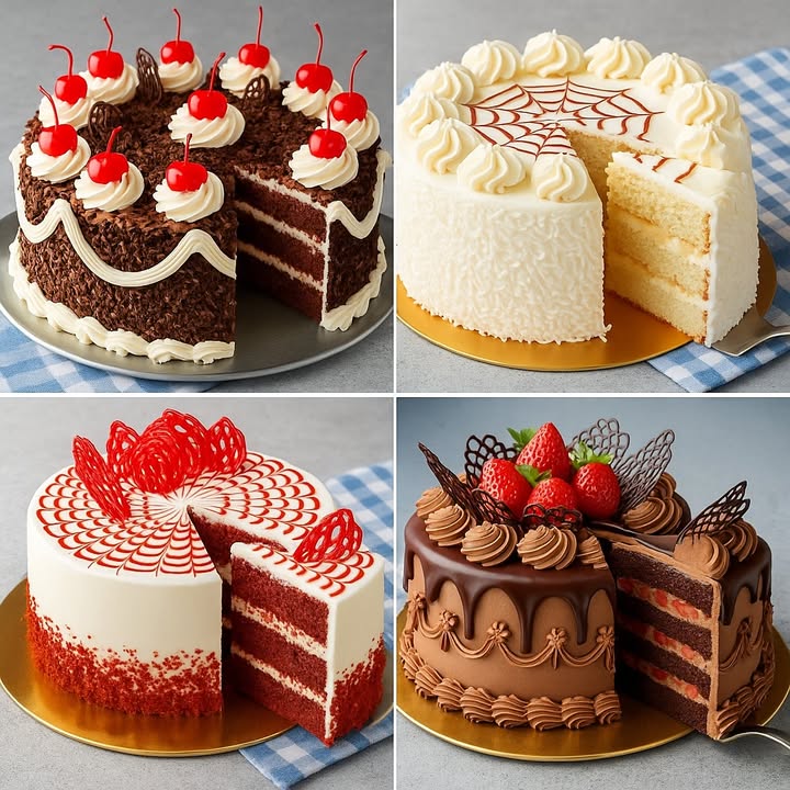 TE ENSEÑO 4 RECETAS RICAS

  1. Pastel Selva Negra Tarta de chocolate con cerezas y nata

Ingredientes:

4 huevos
150 g de azúcar
120 g de harina
30 g de cacao en polvo
1 cucharadita de polvo de hornear
500 ml de nata para montar crema para batir
2 cucharadas de azúcar glas
1 frasco de cerezas en almíbar
50 ml de licor de cereza opcional
Virutas de chocolate negro

Preparación:

1. Batir los huevos con el azúcar hasta triplicar su volumen.
2. Agregar la harina tamizada con el cacao y el polvo de hornear. Mezclar con movimientos envolventes.
3. Hornear en un molde redondo a 180 C por 25-30 minutos.
4. Cortar en 2 o 3 capas. Humedecer cada capa con el almíbar de las cerezas o licor.
5. Batir la nata con el azúcar glas hasta punto firme.
6. Rellenar con crema y cerezas. Cubrir el pastel y decorar con virutas de chocolate y más nata con cerezas.

 2. Pastel de coco con crema pastelera

Ingredientes:

4 claras de huevo
200 g de azúcar
200 ml de leche de coco
100 g de coco rallado
150 g de harina de trigo
1 cucharada de polvo de hornear
500 ml de crema pastelera
400 ml de nata para montar
Coco rallado extra para decorar

Preparación:

1. Batir las claras con azúcar hasta punto de nieve.
2. Añadir leche de coco y luego la harina con polvo de hornear.
3. Incorporar el coco rallado. Hornear a 180 C por 30-35 minutos.
4. Cortar en 3 capas. Rellenar con crema pastelera.
5. Batir la nata y cubrir el pastel.
6. Decorar con coco rallado por fuera y rosetones de nata arriba. Hacer un diseño con chocolate si se desea.

  3. Pastel Red Velvet con crema de vainilla y decoración en espiral

Ingredientes:

3 huevos
250 g de azúcar
250 g de harina
1 cucharadita de polvo de hornear
2 cucharadas de cacao en polvo
1 cucharada de vinagre blanco
1 cucharada de esencia de vainilla
Colorante rojo en gel
120 ml de aceite
240 ml de suero de leche o leche con 1 cda de vinagre
Crema de queso para el relleno y cobertura
Decoración de glaseado rojo para el diseño

Preparación:

1. Batir los huevos con el azúcar, luego añadir el aceite, vinagre, vainilla y colorante.
2. Agregar la mezcla de harina, cacao y polvo de hornear alternando con el suero de leche.
3. Hornear en 2 moldes a 180 C por 25-30 minutos.
4. Preparar crema de queso queso crema  mantequilla  azúcar glas.
5. Rellenar y cubrir con la crema.
6. Hacer el diseño en espiral con glaseado rojo y un palillo. Añadir decoraciones en chocolate si se desea.

 4. Pastel de chocolate con fresas y ganache

Ingredientes:

4 huevos
200 g de azúcar
180 g de harina
40 g de cacao en polvo
1 cucharadita de polvo de hornear
200 ml de leche
100 ml de aceite
300 ml de nata para batir
200 g de chocolate negro
200 g de fresas picadas
Fresas enteras para decorar
Rosetas de crema de chocolate o ganache montada

Preparación:

1. Batir huevos y azúcar hasta esponjoso. Añadir leche, aceite, luego la mezcla seca harina, cacao y polvo.
2. Hornear en moldes redondos a 180 C por 25-30 minutos.
3. Para el ganache: derretir el chocolate con la nata caliente.
4. Enfriar y montar el ganache con batidora.
5. Rellenar con ganache y fresas. Cubrir el pastel, decorar con más ganache, fresas y detalles en chocolate.

#recetas #postres #spainfood #dessert