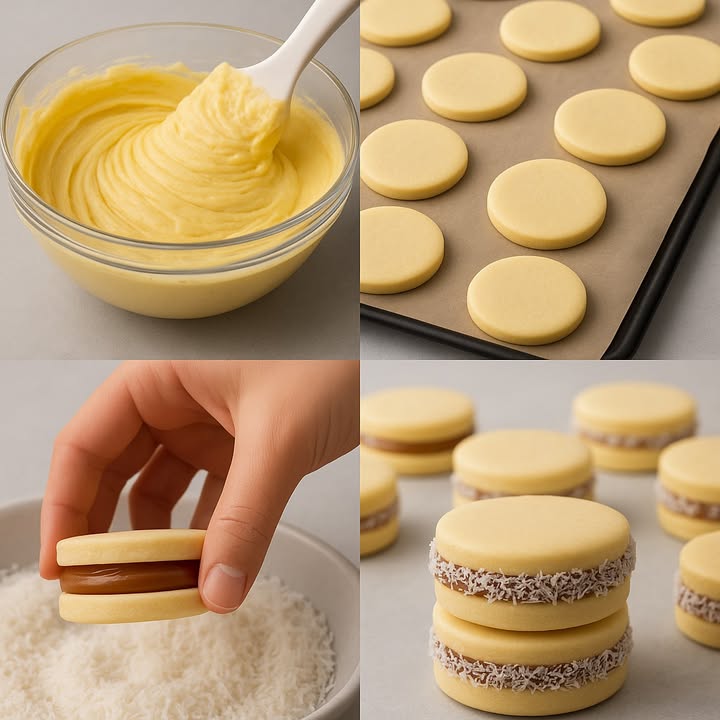 RECETA DE ALFAJORES DE MAICENA

Ingredientes

200 g de mantequilla a temperatura ambiente
150 g de azúcar
3 yemas de huevo
1 huevo completo
1 cucharadita de esencia de vainilla
1 cucharadita de ralladura de limón opcional, pero le da un sabor delicioso
300 g de fécula de maíz maicena
200 g de harina de trigo común todo uso
2 cucharaditas de polvo para hornear
1 pizca de sal

Para rellenar y decorar:

400 g de dulce de leche para repostería
150 g de coco rallado

Preparación paso a paso:

1. Bate la mantequilla con el azúcar hasta obtener una mezcla esponjosa.
2. Incorpora las yemas, el huevo entero, la vainilla y la ralladura de limón.
3. Cierne la maicena junto con la harina, el polvo para hornear y la sal.
4. Añade poco a poco los ingredientes secos a la mezcla anterior hasta tener una masa suave y homogénea.
5. Envuelve en plástico de cocina y refrigera por 30 minutos.
6. Extiende la masa de aproximadamente  cm de grosor y corta círculos con un molde redondo de 5-6 cm.
7. Coloca las tapitas en una charola engrasada y enharinada.
8. Hornea a 170 C durante 10-12 minutos, cuidando que no se doren, solo que se cocinen.
9. Deja enfriar y arma los alfajores uniendo dos tapitas con dulce de leche.
10. Pasa los bordes por coco rallado.

Rendimiento:

Con estas cantidades obtendrás alrededor de 30 alfajores medianos unas 60 tapitas.

#postres #alfajor #recetas