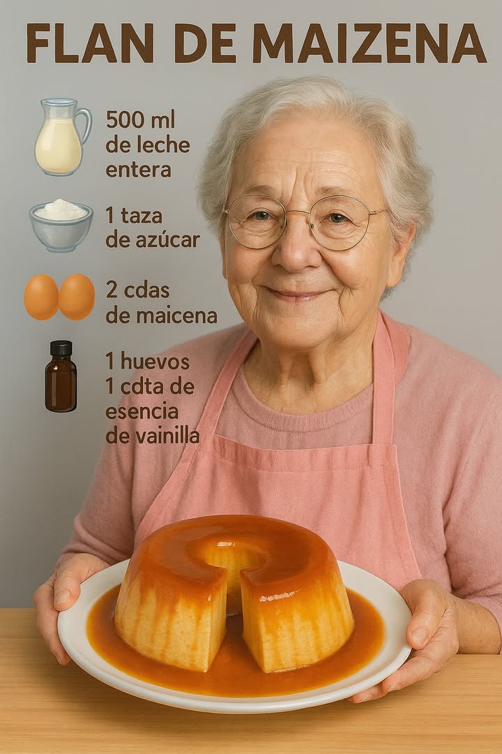 Flan de Maizena  Receta Completa

 Ingredientes

500 ml de leche entera
1 taza de azúcar
2 cucharadas de maicena
2 huevos
1 cucharadita de esencia de vainilla
Caramelo:

   taza de azúcar
  3 cucharadas de agua

 Preparación Paso a Paso

1. Preparar el caramelo

1. En una olla pequeña, coloca  taza de azúcar con 3 cucharadas de agua.
2. Cocina a fuego medio sin mezclar hasta que tome un color ámbar dorado.
3. Vierte el caramelo caliente en el molde preferiblemente un molde tipo savarín y mueve para cubrir toda la base.
4. Reserva.

2. Preparar la mezcla del flan

1. En un bol, disuelve las 2 cucharadas de maicena con un poco de la leche para evitar grumos.
2. Agrega el resto de la leche, la taza de azúcar, los 2 huevos y la esencia de vainilla.
3. Mezcla muy bien con batidor de mano hasta integrar todo.

3. Cocinar

1. Lleva la mezcla a una olla a fuego medio-bajo.
2. Cocina removiendo constantemente hasta que espese ligeramente sin dejar que hierva fuerte.
3. Cuando esté más cremoso y espeso, retira del fuego.

4. Moldear

1. Vierte la mezcla caliente sobre el caramelo en el molde.
2. Deja enfriar a temperatura ambiente.
3. Lleva a la nevera por al menos 3 horas o hasta que esté bien firme.

5. Desmoldar y servir

1. Pasa una espátula por los bordes para soltar.
2. Coloca un plato encima y gira rápidamente.
3. Deja caer el caramelo sobre el flan y disfruta!

#fblifestyle #flan #pudding #recipe