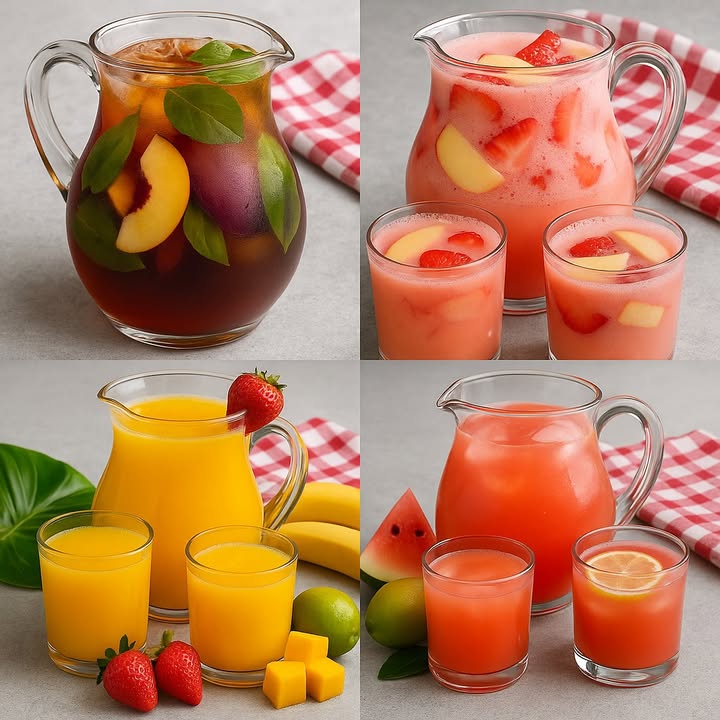 Te enseño 4 recetas de aguas frescas

 Sangría Refrescante con Durazno y Hierbas

Ingredientes:

1 litro de vino tinto joven
2 duraznos maduros en rodajas
1 manzana en cubos
1 naranja en rodajas finas
1 limón en rodajas
Unas hojas de menta o albahaca fresca
2 cucharadas de azúcar
500 ml de soda o agua con gas
Cubos de hielo al gusto

Preparación:

1. En una jarra grande, coloca las frutas cortadas y el azúcar.
2. Añade el vino tinto y mezcla bien.
3. Deja reposar en la nevera por al menos 2 horas para que las frutas suelten su sabor.
4. Justo antes de servir, agrega la soda y bastante hielo.
5. Decora con hojas frescas de menta o albahaca.

拏 Batido Cremoso de Fresas y Manzana

Ingredientes:

2 tazas de fresas frescas en rodajas
1 manzana roja en cubos
2 tazas de leche fría puede ser vegetal
 taza de yogur natural
2 cucharadas de miel o azúcar opcional
Hielo al gusto

Preparación:

1. Lleva al vaso de la licuadora las fresas, la manzana, la leche y el yogur.
2. Bate hasta obtener una mezcla cremosa y homogénea.
3. Prueba y endulza con miel o azúcar si lo deseas.
4. Sirve en vasos con trocitos de fruta fresca por encima.

省 Jugo Tropical de Mango, Plátano y Fresas

Ingredientes:

2 mangos maduros pelados y en trozos
2 plátanos medianos
1 taza de fresas frescas
2 tazas de agua fría o jugo de naranja
1 cucharada de miel o azúcar opcional
Hielo al gusto

Preparación:

1. Coloca en la licuadora los mangos, los plátanos y las fresas.
2. Agrega el agua fría o jugo de naranja y bate bien hasta lograr una textura suave.
3. Endulza al gusto con miel o azúcar.
4. Sirve en una jarra y acompaña con rodajas frescas de frutas.

 Agua Fresca de Sandía y Limón

 Ingredientes:

4 tazas de sandía sin semillas, en cubos
Jugo de 2 limones
3 cucharadas de azúcar o miel
3 tazas de agua fría
Rodajas de limón para decorar
Hielo al gusto

Preparación:

1. Licúa la sandía con el agua fría hasta obtener un jugo uniforme.
2. Cuela la mezcla si prefieres una textura más ligera.
3. Añade el jugo de limón y el azúcar, mezclando bien.
4. Sirve en una jarra con rodajas de limón y bastante hielo.

#batidos #aguasfrescas #jugos #jugossaludables