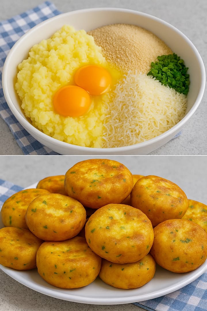 Tortitas de Papa con Queso y Perejil 凜燎

Ingredientes:

500 g de papas patatas hervidas y hechas puré
2 yemas de huevo
50 g de queso parmesano rallado
4 cucharadas de pan rallado
2 cucharadas de perejil fresco picado
Sal y pimienta al gusto
Aceite para freír o dorar en sartén

Preparación:

1. En un bol grande, colocar el puré de papa aún tibio.
2. Agregar las yemas de huevo, el queso rallado, el pan rallado y el perejil picado.
3. Condimentar con sal y pimienta a gusto.
4. Mezclar todos los ingredientes hasta obtener una masa suave y moldeable.
5. Tomar porciones de la mezcla y formar tortitas redondas y ligeramente aplanadas.
6. Calentar un poco de aceite en una sartén antiadherente y cocinar las tortitas a fuego medio, 2-3 minutos por lado, hasta que estén doradas.
7. Escurrir sobre papel absorbente y servir calientes, solas o acompañadas de salsa.

 Consejo: También se pueden hornear a 200 C durante 15-20 minutos, girándolas a la mitad del tiempo, para una versión más ligera.

#recetas #recetassaludables #cocinasaludable #health