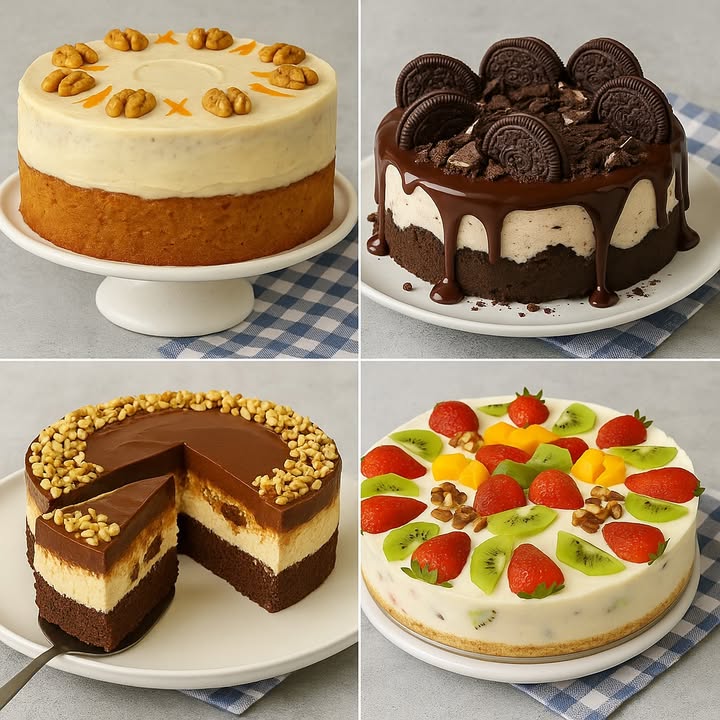 TE ENSEÑO 4 RECETAS DE POSTRES

1. Torta de zanahoria con cobertura de queso crema

Ingredientes:

Para el bizcocho:

3 huevos
1 taza de azúcar morena
1/2 taza de aceite vegetal
1/4 taza de leche
2 tazas de zanahoria rallada
1 1/2 tazas de harina de trigo
1 cucharadita de canela en polvo
1 cucharadita de polvo de hornear
1 pizca de sal
1/2 taza de nueces picadas opcional

Cobertura:

200 g de queso crema
3 cucharadas de mantequilla
1 taza de azúcar glas
1 cucharadita de esencia de vainilla

Decoración:

Nueces enteras
Tiras de zanahoria rallada

Preparación:

1. Bate los huevos con el azúcar hasta que la mezcla esté cremosa. Agrega el aceite y la leche.
2. Incorpora la zanahoria rallada y mezcla bien.
3. Añade los ingredientes secos tamizados y mezcla hasta integrar.
4. Agrega las nueces opcional. Vierte en un molde y hornea a 180C por 40 minutos.
5. Para la cobertura, bate el queso crema con la mantequilla, el azúcar glas y la vainilla.
6. Una vez frío el bizcocho, cubre con la crema y decora con nueces y zanahoria.

 2. Torta de Oreo con ganache de chocolate

Ingredientes:

Base:

300 g de galletas Oreo trituradas
100 g de mantequilla derretida

Relleno:

500 ml de crema para batir
300 g de queso crema
1 taza de azúcar glas
1 cucharadita de vainilla
12 galletas Oreo picadas

Ganache:

150 g de chocolate semiamargo
100 ml de crema para batir

Decoración:

Galletas Oreo enteras y trituradas

Preparación:

1. Mezcla las galletas trituradas con mantequilla y forma la base en un molde. Refrigera.
2. Bate el queso crema con el azúcar y la vainilla. Incorpora la crema batida y las Oreo picadas.
3. Vierte sobre la base y refrigera por 4 horas o más.
4. Para la ganache, calienta la crema y mezcla con el chocolate hasta derretir.
5. Vierte sobre la torta y decora con galletas Oreo.

 3. Torta de chocolate y crema de maní con nueces

Ingredientes:

Base de brownie:

150 g de chocolate amargo
100 g de mantequilla
1 taza de azúcar
2 huevos
1/2 taza de harina de trigo

Relleno:

400 ml de crema para batir
200 g de crema de maní
1/2 taza de azúcar glas
1 cucharadita de vainilla
1/2 taza de trozos de chocolate o chips

Cobertura:

150 g de chocolate
100 ml de crema para batir
Maní triturado para decorar

Preparación:

1. Derrite el chocolate con la mantequilla, añade el azúcar, los huevos y la harina. Hornea la base a 180C por 25 minutos.
2. Bate la crema con la crema de maní, azúcar glas y vainilla.
3. Incorpora los trozos de chocolate.
4. Vierte sobre la base y refrigera 4 horas.
5. Cubre con ganache de chocolate y decora con maní.

4. Tarta fría de frutas con base de galleta

Ingredientes:

Base:

200 g de galletas María
80 g de mantequilla derretida

Relleno:

400 g de queso crema
1 taza de azúcar glas
200 ml de crema para batir
1 cucharadita de vainilla
2 cucharadas de gelatina sin sabor disuelta
Frutas picadas opcional dentro del relleno

Decoración:

Fresas, kiwi, mango, nueces

Preparación:

1. Tritura las galletas y mezcla con la mantequilla. Presiona en el fondo del molde y refrigera.
2. Bate el queso crema con el azúcar y la vainilla.
3. Incorpora la crema batida y la gelatina disuelta. Añade frutas si deseas.
4. Vierte sobre la base y refrigera por al menos 6 horas.
5. Decora con frutas frescas y nueces al gusto.

#recetas #postres #spainfood #dessert