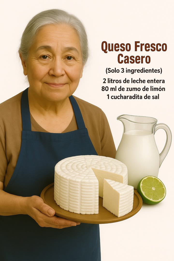 Queso Fresco Hecho en Casa Solo 3 Ingredientes

Ingredientes:

2 litros de leche entera
80 ml de jugo de limón puedes usar vinagre blanco en la misma cantidad como alternativa
1 cucharadita de sal

Instrucciones paso a paso:

1. Calentar la leche
Vierte los 2 litros de leche en una olla grande y calienta a fuego medio. Remueve de vez en cuando para evitar que se adhiera al fondo.
No dejes que hierva. La temperatura ideal está entre 80 y 85 C, o cuando notes que empieza a soltar vapor y burbujas suaves en los bordes.

2. Añadir el ácido
Apaga el fuego y agrega lentamente el jugo de limón o vinagre blanco mientras remueves suavemente con una cuchara o espátula.
En cuestión de segundos verás que la leche se corta, separándose en grumos cuajada y un líquido claro de color amarillento suero.

3. Dejar reposar
Tapa la olla y deja que repose durante 10 minutos para que la cuajada termine de formarse.
Coloca un colador sobre un bol grande y cúbrelo con una tela fina, gasa o paño limpio.
Vierte la mezcla con cuidado para que el suero se escurra y quede solo la cuajada.

4. Salar y prensar
Incorpora la cucharadita de sal a la cuajada y mezcla con suavidad.
Después, recoge la tela formando un saco y presiona para eliminar la mayor cantidad de líquido posible.

5. Refrigerar y disfrutar
Cuando ya no suelte más suero, pásalo a un recipiente o molde.
Refrigera durante al menos 1 hora antes de desmoldar.
Y listo! Ya tienes tu propio queso fresco artesanal.

 Consejo extra:
Puedes consumirlo así o añadirle hierbas frescas, ajo picado, cebollino u otros ingredientes para darle un toque especial.

 #queso #recetas #facebookpost #facebookrecetas  #queso