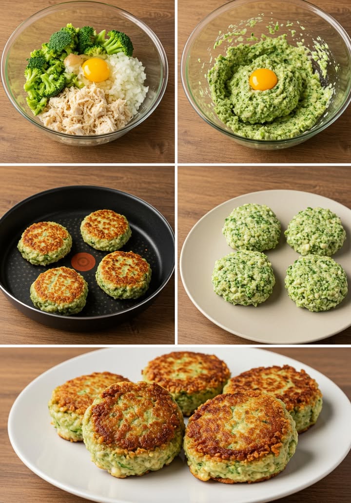 復 Tortitas Saludables de Pollo y Brócoli

_Ideales para una comida ligera, nutritiva y deliciosa. Perfectas para toda la familia!_

 Ingredientes:

– 1 taza de pollo cocido y desmenuzado  
– 1 taza de brócoli cocido y picado  
– 2 huevos  
–  de taza de avena en hojuelas o harina de avena  
–  de cebolla finamente picada opcional  
–  cucharadita de ajo en polvo  
– Sal y pimienta al gusto  
– Especias al gusto orégano, comino o las que más te gusten  
– Un chorrito de aceite de oliva solo para la cocción

 Paso a paso:

1 Mezcla los ingredientes:
En un bol grande, combina el pollo, el brócoli, los huevos, la avena, la cebolla si usas, el ajo y las especias.  
Remueve bien hasta que la mezcla quede bien integrada.

2 Forma las tortitas:
Con ayuda de una cuchara o con las manos, da forma a pequeñas tortitas.

3 Cocínalas:
Calienta una sartén antiadherente con un toque de aceite de oliva.  
Cocina las tortitas a fuego medio durante 23 minutos por cada lado, hasta que estén doradas y firmes.

4 Sirve y disfruta!
Puedes acompañarlas con una ensalada fresca, arroz integral o incluso como snack saludable.

#TortitasSaludables #RecetasFáciles #CocinaSana #ComidaReal #BrócoliLovers #CocinaCasera #SinProcesados  
#HealthyPatties #ChickenAndBroccoli #CleanEating #MealPrepIdeas #HighProteinMeals #HomemadeRecipes #RealFood