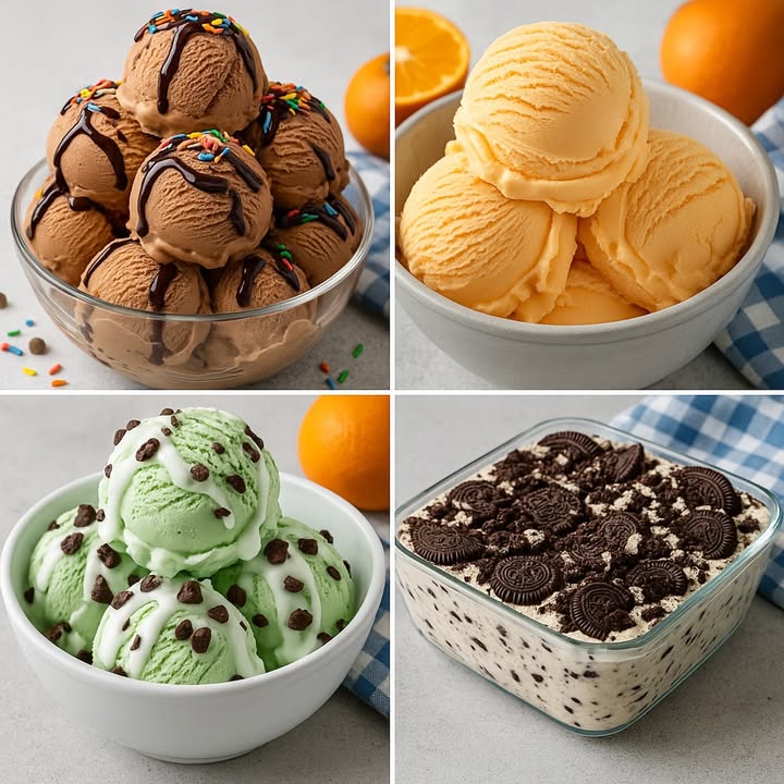 Te enseño 4 recetas de helados

 Helado de Chocolate con Chispas de Colores

Ingredientes:

500 ml de crema de leche fría
1 lata de leche condensada 395 g
5 cucharadas de cacao en polvo sin azúcar
100 g de chocolate derretido
Salsa de chocolate al gusto
Granillos de colores para decorar

Preparación:

1. En un bol grande, bate la crema de leche hasta que forme picos firmes.
2. Añade la leche condensada y mezcla con movimientos envolventes.
3. Incorpora el cacao en polvo y el chocolate derretido, mezcla hasta integrar.
4. Lleva a un recipiente hermético y congela por 6 horas o hasta que esté firme.
5. Sirve en bolas, decora con salsa de chocolate y granillos de colores.

 Helado Cremoso de Naranja

 Ingredientes:

400 ml de jugo natural de naranja
300 ml de crema de leche
1 lata de leche condensada 395 g
Ralladura de 1 naranja
1 cucharadita de esencia de vainilla

 Preparación:

1. Mezcla el jugo de naranja con la leche condensada y la ralladura.
2. En otro bol, bate la crema hasta que espese.
3. Incorpora la crema batida a la mezcla de naranja con movimientos suaves.
4. Vierte en un molde y congela al menos 6 horas.
5. Sirve en copas o tazones y disfruta.

 Helado de Menta con Trozos de Chocolate

Ingredientes:

500 ml de crema de leche
1 lata de leche condensada 395 g
1 cucharadita de extracto de menta
Colorante verde opcional
100 g de chocolate en trozos o chips
Salsa blanca opcional, de chocolate blanco o leche condensada espesa

Preparación:

1. Bate la crema de leche hasta que forme picos.
2. Agrega la leche condensada, el extracto de menta y unas gotas de colorante. Mezcla bien.
3. Incorpora los trozos de chocolate.
4. Lleva al congelador por 6 horas o hasta que esté firme.
5. Sirve con salsa blanca y más trocitos de chocolate por encima.

 Helado de Galletas Oreo

Ingredientes:

500 ml de crema de leche fría
1 lata de leche condensada 395 g
1 cucharadita de esencia de vainilla
15 galletas Oreo troceadas más algunas enteras para decorar

Preparación:

1. Bate la crema de leche hasta que espese y forme picos.
2. Añade la leche condensada y la esencia de vainilla, mezcla suavemente.
3. Incorpora las galletas Oreo trituradas.
4. Coloca en un molde o refractario, decora con más galletas por encima.
5. Congela por mínimo 6 horas y sirve en porciones cuadradas o en bolas.

#helados #icecream #fblifestyle