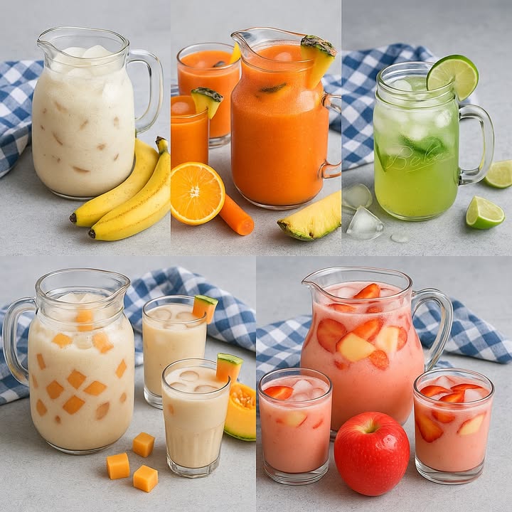 Te dejo 5 recetas de refrescos saludables

磻 1. Refresco de Plátano

Ingredientes:

3 plátanos maduros
1 litro de leche fría
4 cucharadas de azúcar opcional, ajustar al gusto
1 cucharadita de esencia de vainilla
Cubos de hielo al gusto

Preparación:

1. Pela los plátanos y colócalos en la licuadora.
2. Añade la leche, el azúcar y la esencia de vainilla.
3. Licúa hasta obtener una mezcla cremosa y homogénea.
4. Sirve en una jarra con hielo y disfruta bien frío.

凌 2. Refresco de Zanahoria, Piña y Naranja

Ingredientes:

2 zanahorias medianas peladas y en trozos
2 rodajas gruesas de piña
Jugo de 3 naranjas
2 cucharadas de miel o azúcar opcional
1 litro de agua fría
Cubos de hielo

Preparación:

1. Coloca en la licuadora la zanahoria, la piña, el jugo de naranja y el agua.
2. Licúa hasta que la mezcla esté suave.
3. Cuela si deseas una textura más ligera.
4. Endulza al gusto, sirve con hielo y decora con trozos de piña.

 3. Refresco de Limón con Pepino

Ingredientes:

3 limones frescos
1 pepino pequeño
1 litro de agua fría
3 cucharadas de azúcar o miel
Cubos de hielo
Rodajas de limón y pepino para decorar

Preparación:

1. Exprime el jugo de los limones.
2. Pela el pepino y licúalo con medio vaso de agua.
3. Mezcla en una jarra el jugo de limón, el licuado de pepino y el resto del agua.
4. Endulza al gusto y sirve con hielo, decorando con rodajas de pepino y limón.

 4. Refresco de Melón

Ingredientes:

2 tazas de melón en cubos
1 litro de leche fría
4 cucharadas de azúcar
1 cucharadita de esencia de vainilla opcional
Cubos de hielo

Preparación:

1. Licúa el melón con la leche y el azúcar.
2. Agrega la vainilla si deseas un sabor extra.
3. Sirve en una jarra con trozos de melón y bastante hielo.
4. Revuelve y disfruta bien frío.

 5. Refresco de Fresa y Manzana

Ingredientes:

1 taza de fresas frescas en trozos
1 manzana roja en cubitos
1 litro de leche fría
4 cucharadas de azúcar
1 cucharadita de esencia de vainilla opcional
Cubos de hielo

Preparación:

1. Licúa las fresas con la leche y el azúcar hasta obtener una bebida rosada y suave.
2. Vierte en una jarra y añade los cubos de manzana.
3. Agrega hielo al gusto y mezcla ligeramente.
4. Sirve frío y disfruta con trozos de fruta fresca.

#recetas #fblifestyle #batidosaludable