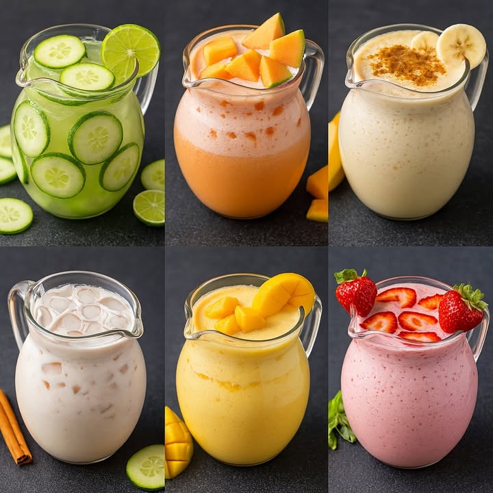 磻 6 Recetas Riquísimas de Aguas Frescas Caseras

Refrescantes, cremositas y perfectas para cualquier momento del día!

1.  Agua Fresca de Pepino con Limón

Ingredientes:

2 pepinos pelados y sin semillas, en rodajas o cubitos
Jugo de 4 limones
5 cucharadas de azúcar ajustar al gusto
1 litro de agua
2 tazas de hielo

Preparación:

1. Licúa los pepinos con el azúcar y un poco de agua.
2. Agrega el jugo de limón y vuelve a licuar rápido.
3. Vacía en una jarra, añade el resto del agua y prueba de dulce.
4. Incorpora el hielo y sirve bien frío.

2.  Agua Cremosa de Melón

Ingredientes:

1/2 melón sin cáscara ni semillas
5 a 6 cucharadas de azúcar según gusto
1 lata de leche evaporada
2 litros de agua
Hielos al gusto

Preparación:

1. Licúa el melón con la leche evaporada, azúcar y un poco de agua.
2. Vierte en una jarra con el resto del agua.
3. Añade hielo y mezcla bien antes de servir.

3.  Agua Fresca de Plátano

 Ingredientes:

3 a 4 plátanos bien maduros
1 lata de leche evaporada
1 lata de leche condensada
1 cucharadita de esencia de vainilla
1 cucharadita de canela en polvo
1.5 litros de agua
Hielos al gusto

Preparación:

1. Licúa los plátanos con las leches, vainilla, canela y medio litro de agua.
2. Vacía en una jarra y agrega el resto del agua.
3. Incorpora bastante hielo, mezcla y disfruta.

4. 拏 Agua de Horchata Tradicional

Ingredientes:

1 taza de arroz crudo
1 raja de canela
1 lata de leche evaporada
1 lata de leche condensada
1 cucharadita de vainilla
4 cucharadas de azúcar
1/2 cucharadita de canela en polvo
2 litros de agua
Hielos al gusto

Preparación:

1. Lava el arroz y déjalo en remojo con la canela por 2 horas.
2. Licúa el arroz con el agua del remojo, la canela, las leches, vainilla y azúcar.
3. Cuela y vacía en una jarra.
4. Agrega la canela en polvo, más agua y bastante hielo. Mezcla y sirve.

5. 省 Agua Cremosa de Mango

Ingredientes:

3 mangos maduros reserva medio mango en cubitos para decorar
1 lata de leche evaporada
1 lata de leche condensada
1.5 litros de agua
Hielos al gusto

Preparación:

1. Licúa los mangos con las leches hasta que quede espeso y cremoso.
2. Vierte en una jarra con el agua y mezcla bien.
3. Añade hielo y los cubitos de mango reservados. Sirve frío.

6.  Agua Cremosa de Fresa

Ingredientes:

2 tazas de fresas sin hojas, guarda algunas para decorar
1.5 litros de agua
250 ml de media crema
250 ml de leche evaporada
1 taza de azúcar
1 taza de hielo

Preparación:

1. Licúa las fresas con el agua, la media crema, la leche evaporada y el azúcar.
2. Vacía en una jarra con hielo y fresas en trocitos.
3. Mezcla bien y refrigera antes de servir.

#recetas #fblifestyle #Refresco #jugos