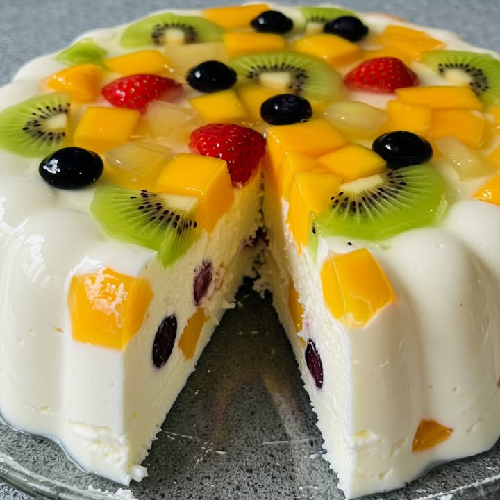 Gelatina Cremosa de Frutas 

Ingredientes:
 28 g de gelatina sin sabor
 354 ml de leche evaporada
 400 g de leche condensada
 8 oz de queso crema
 1 cucharada de vainilla
 Frutas en láminas finas mango, fresa, uvas, arándanos

Preparación:
1 Hidratar la gelatina en  taza de agua y reservar.
2 Licuar la leche evaporada, la leche condensada, el queso crema y la vainilla.
3 Derretir la gelatina en el microondas por 20 segundos, agregar a la mezcla y licuar de nuevo.
4 Engrasar ligeramente un molde y acomodar las frutas al gusto.
5 Verter la mezcla licuada sobre las frutas y refrigerar por 3 horas.
6 Desmoldar y disfrutar esta delicia refrescante. 省