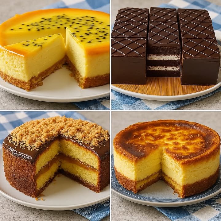 TE ENSEÑO 4 RECETAS DE POSTRES

 1. Cheesecake de Maracuyá

Ingredientes:

Base:

200 g de galletas tipo María o Digestive
100 g de mantequilla derretida

Relleno:

500 g de queso crema
200 ml de crema de leche
3 huevos
150 g de azúcar
1 cdita de esencia de vainilla
Ralladura de 1 limón opcional

Cobertura:

1/2 taza de pulpa de maracuyá
3 cdas de azúcar
1 cda de maicena disuelta en 2 cdas de agua

Paso a paso:

1. Tritura las galletas y mézclalas con la mantequilla. Presiona en el fondo de un molde desmontable y refrigera.
2. Bate el queso crema con el azúcar. Agrega los huevos uno a uno, luego la crema y la vainilla.
3. Vierte la mezcla sobre la base y hornea a 160 C por 50 minutos. Deja enfriar completamente.
4. Cocina la pulpa de maracuyá con azúcar y maicena hasta espesar.
5. Vierte la cobertura sobre el cheesecake ya frío y refrigera por 4 horas antes de servir.

 2. Pastel de Chocolate con Relleno de Crema

Ingredientes:

Bizcocho:

4 huevos
200 g de azúcar
200 ml de leche
80 ml de aceite
200 g de harina
50 g de cacao en polvo
1 cda de polvo de hornear

Relleno:

300 ml de crema para batir
2 cdas de azúcar glass
1 cdita de esencia de vainilla

Cobertura:

200 g de chocolate oscuro
100 ml de crema de leche

Paso a paso:

1. Bate los huevos con el azúcar. Agrega leche y aceite. Incorpora la harina, el cacao y el polvo de hornear.
2. Hornea la mezcla en dos moldes cuadrados a 180 C por 25-30 minutos.
3. Bate la crema con el azúcar glass y la vainilla hasta obtener picos firmes.
4. Rellena las capas con la crema batida.
5. Calienta la crema de leche y vierte sobre el chocolate picado. Mezcla hasta obtener ganache.
6. Cubre todo el pastel con el ganache y deja enfriar antes de cortar en porciones cuadradas.

  3. Bizcocho con Dulce de Leche y Chocolate

Ingredientes:

Bizcocho:

4 huevos
200 g de azúcar
100 ml de aceite
200 ml de leche
250 g de harina
1 cda de polvo de hornear
1 cdita de esencia de vainilla

Relleno:

250 g de dulce de leche espeso

Cobertura:

150 g de chocolate derretido
Migas de bizcocho o galletas para decorar

Paso a paso:

1. Bate los huevos con el azúcar. Añade aceite, leche y vainilla. Incorpora la harina y el polvo de hornear.
2. Divide en dos moldes redondos y hornea a 180 C por 30 minutos.
3. Deja enfriar y arma el pastel con dulce de leche en el centro.
4. Cubre con chocolate derretido y espolvorea migas por encima.
5. Refrigera 1 hora antes de servir.

 4. Cheesecake tipo Basco quemado

Ingredientes:

600 g de queso crema
200 g de azúcar
4 huevos
250 ml de crema para batir
1 cda de harina de trigo
1 cdita de esencia de vainilla
Base de 200 g de galletas  100 g de mantequilla opcional

Paso a paso:

1. Bate el queso crema con el azúcar hasta que quede cremoso.
2. Agrega los huevos uno por uno, luego la crema, la vainilla y la harina.
3. Vierte en un molde con papel encerado o base de galletas.
4. Hornea a 210 C por 35-40 minutos. La superficie debe dorarse bastante.
5. Deja enfriar completamente y refrigera al menos 4 horas.
6. Sirve frío, solo o con caramelo espolvoreado.

#recetas #postres #usafood #cake