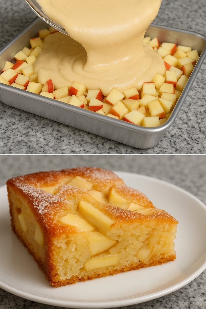 Bizcocho de manzana esponjoso y delicioso como el de la abuela!  
Ideal para el desayuno o la merienda, con ese aroma a canela que abraza el coração 殺

 Ingredientes:
– 3 manzanas medianas con piel, cortadas en cubitos  
– Jugo de 1/2 limón para rociar las manzanas  
– 3 huevos  
– 2 tazas de azúcar puedes usar 1 y 1/2 si lo prefieres menos dulce  
– 3 cucharadas colmadas de mantequilla aprox. 75g  
– 1 cucharada de canela en polvo  
– 2 tazas de harina de trigo  
– 1 cucharada de levadura química polvo de hornear  
– Azúcar y canela para espolvorear por encima opcional

 Preparación:
1. Corta las manzanas en cubitos pequeños, rocíalas con el jugo de limón y reserva.  
2. En un bol, bate los huevos con el azúcar hasta obtener una mezcla cremosa y clara.  
3. Añade la mantequilla derretida o en punto pomada y mezcla bien.  
4. Incorpora la canela y la harina tamizada poco a poco, removiendo hasta que la masa esté lisa y homogénea.  
5. Agrega la levadura al final y mezcla suavemente.  
6. Unta un molde rectangular o redondo con mantequilla y coloca las manzanas en el fondo.  
7. Vierte la masa sobre las manzanas y alisa con una espátula.  
8. Hornea en horno precalentado a 180 C durante 35 a 45 minutos, o hasta que esté dorado y al pinchar con un palillo, este salga limpio.  
9. Deja enfriar un poco antes de desmoldar. Si quieres, espolvorea por encima una mezcla de azúcar con canela. Una delicia!

#bizcochocasero #recetatradicional #saboresdeinfancia #manzaycanela #dulcesdeabuela #reposteríacasera #bizcochofacil #cocinaespañola #desayunosaludable #meriendacasera #recetaconfruta #homemadecake #applecake #tartademanzana
#usa #usafood #cake