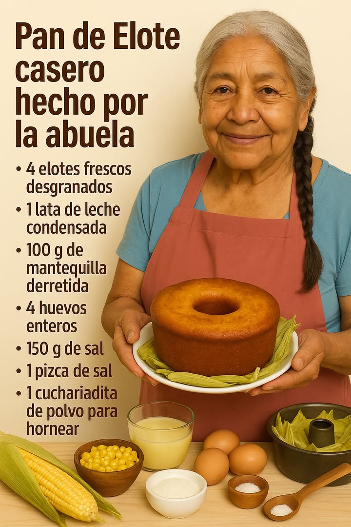 Pan de Elote casero hecho por la abuela

Ingredientes:

4 elotes frescos desgranados
1 lata de leche condensada
100 g de mantequilla derretida
4 huevos enteros
150 g de azúcar
1 pizca de sal
1 cucharadita de polvo para hornear

Preparación:

1. Precalienta el horno a 180 C.
2. Coloca los granos de elote en la licuadora junto con la leche condensada, los huevos y la mantequilla derretida.
3. Licúa hasta obtener una mezcla suave y cremosa.
4. Agrega el azúcar, la sal y el polvo para hornear, mezclando bien.
5. Vierte la mezcla en un molde engrasado y enharinado.
6. Hornea entre 45 y 50 minutos, o hasta que al insertar un palillo salga limpio.
7. Deja enfriar unos minutos, desmolda y decora con hojas de maíz alrededor para darle un toque rústico.

#pan #pastel #elote #fblifestyle