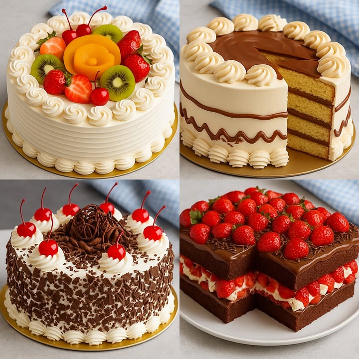 TE ENSEÑO 4 RECETAS DE POSTRES

1. Pastel de frutas frescas con crema chantilly

Ingredientes:

4 huevos grandes
1 taza de azúcar 200 g
1 taza de leche 250 ml
 taza de aceite vegetal 125 ml
2 tazas de harina de trigo 300 g
1 cucharada de polvo de hornear 13 g
1 cucharadita de esencia de vainilla
500 ml de crema para batir chantilly
3 cucharadas de azúcar glas
Frutas frescas al gusto fresas, kiwi, cerezas, durazno en almíbar

Preparación:

1. Precalienta el horno a 180 ºC. Engrasa y enharina un molde redondo de 24 cm.
2. Bate los huevos con el azúcar por 2 minutos hasta que espumen. Añade la leche, el aceite y la esencia de vainilla, mezclando bien.
3. Incorpora la harina tamizada con el polvo de hornear poco a poco, mezclando con movimientos envolventes.
4. Vierte la mezcla en el molde y hornea durante 35-40 minutos. Deja enfriar por completo.
5. Bate la crema con el azúcar glas hasta que forme picos firmes.
6. Cubre el pastel con el chantilly y decora con frutas frescas en la parte superior.

2. Pastel de vainilla con dulce de leche

Ingredientes:

4 huevos grandes
1 taza de azúcar 200 g
1 taza de leche 250 ml
 taza de mantequilla derretida 125 g
2 tazas de harina de trigo 300 g
1 cucharada de polvo de hornear 13 g
1 cucharadita de esencia de vainilla
500 g de dulce de leche repostero
400 ml de crema para batir

Preparación:

1. Precalienta el horno a 180 ºC y engrasa un molde redondo de 24 cm.
2. Bate los huevos con el azúcar hasta que la mezcla blanquee. Añade la leche, mantequilla y vainilla, mezcla bien.
3. Incorpora la harina con el polvo de hornear tamizados, batiendo suavemente.
4. Hornea por 35 minutos o hasta que al insertar un palillo salga limpio. Deja enfriar.
5. Corta el bizcocho en 3 capas. Rellena cada capa con dulce de leche.
6. Bate la crema hasta montar y cubre todo el pastel. Decora con dulce de leche por encima usando una manga pastelera.

3. Pastel Selva Negra

Ingredientes:

4 huevos grandes
1 taza de azúcar 200 g
 taza de cacao en polvo 60 g
 taza de mantequilla derretida 125 g
1 taza de leche 250 ml
2 tazas de harina 300 g
1 cucharada de polvo de hornear 13 g
1 cucharadita de esencia de vainilla
300 g de cerezas en almíbar
500 ml de crema para batir chantilly
3 cucharadas de azúcar glas
150 g de chocolate rallado

Preparación:

1. Precalienta el horno a 180 ºC. Engrasa y enharina un molde de 24 cm.
2. Bate los huevos con el azúcar hasta que dupliquen su volumen. Añade mantequilla, leche y vainilla.
3. Incorpora la harina, el cacao y el polvo de hornear tamizados. Mezcla hasta integrar.
4. Hornea 35-40 minutos. Deja enfriar y corta el bizcocho en 3 capas.
5. Bate la crema con azúcar glas hasta obtener picos firmes.
6. Rellena el pastel alternando crema chantilly y cerezas. Cubre con crema, espolvorea chocolate rallado y decora con cerezas.

4. Pastel de chocolate con fresas y crema

Ingredientes:

4 huevos grandes
1 taza de azúcar 200 g
 taza de cacao en polvo 60 g
 taza de aceite vegetal 125 ml
1 taza de leche 250 ml
2 tazas de harina 300 g
1 cucharada de polvo de hornear 13 g
1 cucharadita de esencia de vainilla
400 g de fresas frescas
300 ml de crema para batir chantilly
3 cucharadas de azúcar glas
300 g de chocolate derretido o ganache

Preparación:

1. Precalienta el horno a 180 ºC. Engrasa un molde cuadrado de 25 cm.
2. Bate los huevos con el azúcar hasta que estén espumosos. Añade el aceite, leche y vainilla.
3. Incorpora la harina, el cacao y el polvo de hornear tamizados. Mezcla bien.
4. Hornea durante 35 minutos. Deja enfriar y corta en 2 capas.
5. Bate la crema con azúcar glas hasta que esté firme. Agrega la mitad de las fresas troceadas.
6. Rellena el pastel con la crema y fresas. Cubre con chocolate derretido y decora con fresas enteras.

#Recetas #postres #dessert #usafood #recipe