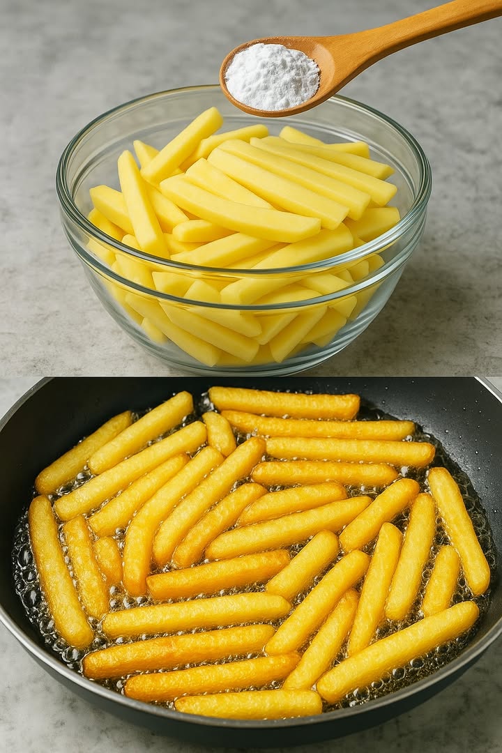 PAPAS FRITAS CRUJIENTES   

El snack perfecto para cualquier momento! Doradas por fuera, suaves por dentro y hechas con puro amor 凜

  Ingredientes:
– 3 papas medianas 凜凜凜  
– Un chorrito de vinagre blanco   
– Agua   
– 1 cucharada de maicena   
– Aceite para freír el que prefieras   

 Preparación paso a paso:

1. Corta las papas en rodajas finas y luego en palitos delgados   
2. Colócalas en un bowl amplio 北  
3. Agrega un chorrito de vinagre esto ayuda a que queden extra crujientes   
4. Añade agua hasta cubrirlas y deja reposar por 10 minutos   
5. Seca bien las papas con un paño limpio o papel de cocina 炙  
6. Pásalas a otro recipiente, espolvorea la maicena y mezcla con las manos   
7. Calienta abundante aceite en una sartén. Cuando esté bien caliente, fríe las papas hasta que estén doraditas y crujientes   
8. Retíralas sobre papel absorbente y listas para disfrutar!   

蓼 Consejito crujiente:  
Añade sal, pimienta o tus especias favoritas al finaly si te animas, un toque de paprika o ajo en polvo las lleva a otro nivel! 

#PapasCrujientes #RecetasFáciles #AmoCocinar #SnacksCaseros #ComidaRica  
#CrispyFries #HomemadeSnacks #EasyRecipes #FryDay #PotatoLovers #FoodieFavorites