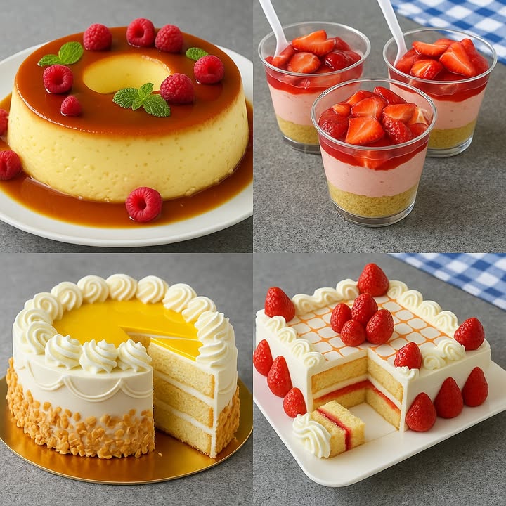 Te enseño 4 recetas de postres

 Pudín de Caramelo Flan

Ingredientes:

1 taza de azúcar para el caramelo
1 lata de leche condensada 395 g
2 latas de leche usar la misma medida de la lata de leche condensada
4 huevos
1 cucharadita de esencia de vainilla

Preparación:

1. Derrite el azúcar en una cacerola a fuego medio hasta obtener un caramelo dorado. Vierte en el molde y distribuye bien.
2. En la licuadora, bate la leche condensada, la leche, los huevos y la vainilla hasta que quede homogéneo.
3. Vierte la mezcla en el molde caramelizado.
4. Cocina en baño maría en el horno precalentado a 180 C durante 1 hora o hasta que cuaje.
5. Deja enfriar, refrigera por al menos 4 horas y desmolda antes de servir.

 Cheesecake de Fresa en Vasito

Ingredientes:

200 g de galletas tipo María trituradas
100 g de mantequilla derretida
300 g de queso crema
200 ml de crema para batir
150 g de fresas frescas
1/2 taza de azúcar
1 sobre de gelatina sin sabor 7 g
4 cucharadas de agua caliente
Fresas frescas en cubos para decorar

Preparación:

1. Mezcla las galletas trituradas con la mantequilla y coloca en la base de cada vasito, presionando bien.
2. Bate el queso crema con la crema para batir y el azúcar hasta que esté suave.
3. Tritura las fresas y añade al batido.
4. Hidrata la gelatina sin sabor en el agua caliente y agrégala a la mezcla.
5. Vierte en los vasitos y refrigera 3 horas mínimo.
6. Decora con fresas frescas encima antes de servir.

省 Pastel de Maracuyá con Crema

Ingredientes:

3 huevos
2 tazas de azúcar
2 1/2 tazas de harina de trigo
1 taza de leche
1/2 taza de aceite
1 cucharada de polvo de hornear

Relleno y cobertura:

300 ml de crema para batir
200 g de leche condensada
1 taza de pulpa de maracuyá
1 cucharada de gelatina sin sabor disuelta en 3 cucharadas de agua caliente

Preparación:

1. Bate los huevos con el azúcar hasta que blanqueen.
2. Añade la leche, el aceite y poco a poco la harina con el polvo de hornear.
3. Vierte en un molde y hornea a 180 C por 40 minutos. Deja enfriar y corta en 2 o 3 capas.
4. Para la crema, bate la crema para batir con la leche condensada. Agrega la pulpa de maracuyá y la gelatina disuelta.
5. Rellena el pastel con la crema y cubre con la misma. Decora con chantilly y pulpa de maracuyá.

 Pastel de Fresa con Crema

Ingredientes:

3 huevos
2 tazas de azúcar
2 1/2 tazas de harina de trigo
1 taza de leche
1/2 taza de mantequilla derretida
1 cucharada de polvo de hornear

Relleno y cobertura:

300 g de fresas frescas picadas
200 g de mermelada de fresa
300 ml de crema para batir
2 cucharadas de azúcar glas

Preparación:

1. Bate los huevos con el azúcar hasta que doblen su volumen.
2. Incorpora la leche, la mantequilla y la harina con el polvo de hornear.
3. Hornea en molde cuadrado a 180 C durante 35-40 minutos.
4. Una vez frío, corta en dos capas.
5. Rellena con mermelada de fresa y fresas picadas.
6. Bate la crema con el azúcar glas y cubre el pastel.
7. Decora con fresas frescas por encima.

#recetas #postres #pudding