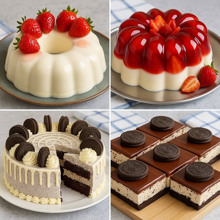 Te enseño 4 recetas de postres

 1. Flan de Leche con Fresas

Ingredientes:

1 lata de leche condensada 395 g
1 lata de leche evaporada 395 g
1 taza de leche entera 240 ml
1 sobre de gelatina sin sabor 12 g
 taza de agua caliente 120 ml
Fresas frescas para decorar

Preparación:

1. Disolver la gelatina sin sabor en el agua caliente y reservar.
2. En la licuadora, colocar la leche condensada, la leche evaporada y la leche entera. Batir por 2 minutos.
3. Agregar la gelatina disuelta y batir un minuto más.
4. Verter la mezcla en un molde previamente engrasado con un poco de aceite neutro.
5. Refrigerar por al menos 4 horas o hasta que cuaje.
6. Decorar con fresas frescas al momento de servir.

 2. Gelatina de Fresa con Leche

Ingredientes:

1 sobre de gelatina de fresa 40 g
2 tazas de agua caliente 480 ml
1 lata de leche condensada 395 g
1 taza de crema de leche 240 ml
1 sobre de gelatina sin sabor 12 g
 taza de agua caliente 120 ml
Fresas frescas para decorar

Preparación:

1. Preparar la gelatina de fresa con el agua caliente según instrucciones del paquete. Dejar enfriar un poco.
2. Disolver la gelatina sin sabor en el agua caliente.
3. En la licuadora, mezclar la leche condensada y la crema de leche. Agregar la gelatina disuelta.
4. Verter primero una capa de gelatina de fresa en el molde y refrigerar hasta que esté semicuajada.
5. Añadir la mezcla blanca encima y dejar enfriar por completo.
6. Decorar con fresas frescas antes de servir.

 3. Pastel de Oreo con Crema

Ingredientes:

2 discos de bizcocho de chocolate 24 cm
2 tazas de crema de leche fría 480 ml
6 cucharadas de azúcar glas
1 cucharadita de esencia de vainilla
10 galletas Oreo trituradas
Galletas Oreo enteras para decorar
100 g de chocolate blanco derretido para la decoración

Preparación:

1. Batir la crema de leche con el azúcar glas y la esencia de vainilla hasta obtener picos firmes.
2. Agregar las galletas Oreo trituradas y mezclar suavemente.
3. Rellenar el bizcocho con la crema de Oreo y cubrir también por fuera.
4. Decorar con galletas Oreo enteras en la parte superior y bordes.
5. Usar el chocolate blanco derretido para hacer líneas o chorreados decorativos.

 4. Cuadrados de Oreo con Chocolate

Ingredientes:

200 g de galletas Oreo trituradas para la base
100 g de mantequilla derretida
400 g de queso crema
1 lata de leche condensada 395 g
1 taza de crema de leche 240 ml
1 sobre de gelatina sin sabor 12 g
 taza de agua caliente 120 ml
200 g de chocolate derretido para la cobertura
Galletas Oreo enteras para decorar

Preparación:

1. Triturar las galletas Oreo y mezclarlas con la mantequilla derretida. Colocar en un molde cuadrado y presionar bien. Refrigerar.
2. Batir el queso crema con la leche condensada y la crema de leche hasta que quede homogéneo.
3. Disolver la gelatina en el agua caliente e incorporar a la mezcla.
4. Verter sobre la base de galleta y refrigerar por 4 horas.
5. Cubrir con el chocolate derretido y dejar enfriar.
6. Cortar en cuadrados y decorar cada uno con una galleta Oreo entera.

#recetas #postres #usafood #dessert