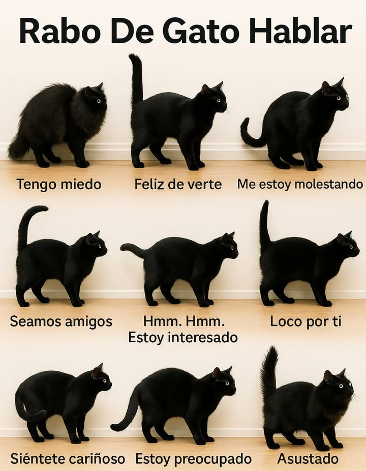El lenguaje de la cola del gato 

El movimiento y la posición de la cola de un gato revelan mucho sobre su estado emocional. Observarla permite comprender su ánimo y fortalecer la conexión con él.

 Significados más comunes:
 Cola erizada: miedo o defensa.
 Cola recta y erguida: alegría al verte.
 Cola baja o entre las patas: preocupación o incomodidad.
 Cola moviéndose lentamente: curiosidad o interés.
 Cola vibrante: emoción intensa o afecto.

Cada gesto es una forma de comunicación silenciosa. Aprender a leer su cola es entender su mundo interior, lleno de matices, emociones y cariño felino.