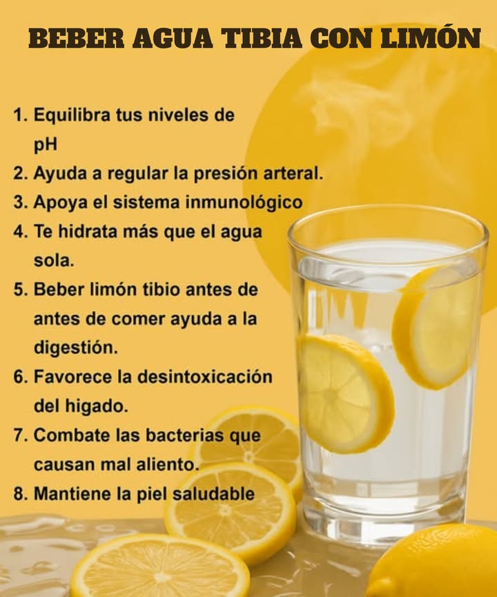 磻 Comienza Tu Día con Agua y Limón: Descubre lo Que Ocurre 1 Equilibra el pH del cuerpo. 2 Ayuda a regular la presión arterial. 3 Fortalece el sistema inmunológico. 4 Hidrata más que el agua sola. 5 Mejora la digestión antes de las comidas. 6 Favorece la desintoxicación del hígado. 7 Combate las bacterias que causan mal aliento. 8 Mantiene tu piel saludable y radiante. Un hábito sencillo que tu cuerpo te agradecerá. #VidaSaludable #RemediosNaturales #AguaConLimón