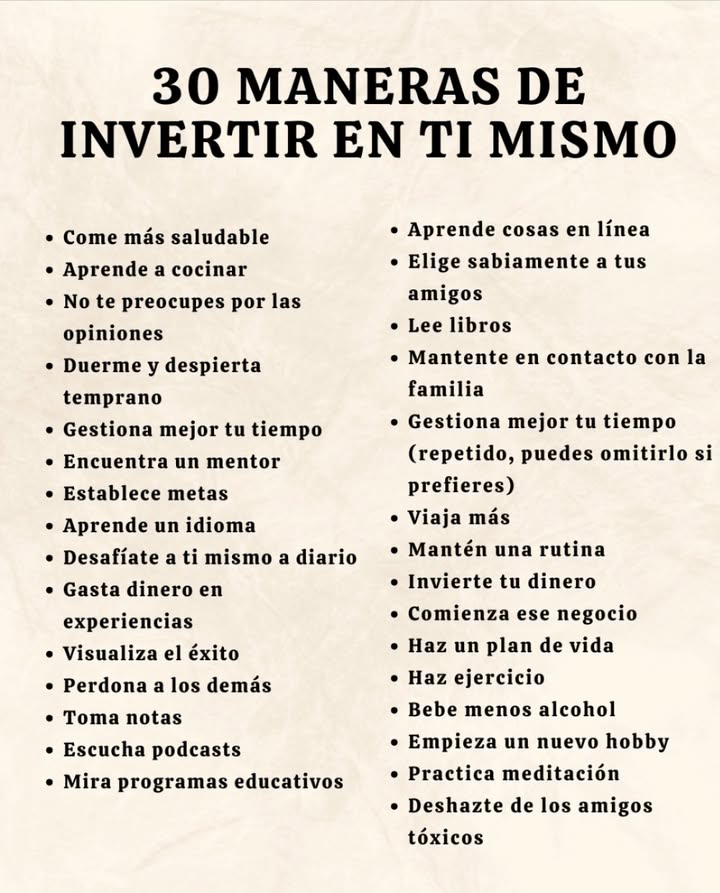 30 MANERAS DE INVERTIR EN TI MISMO