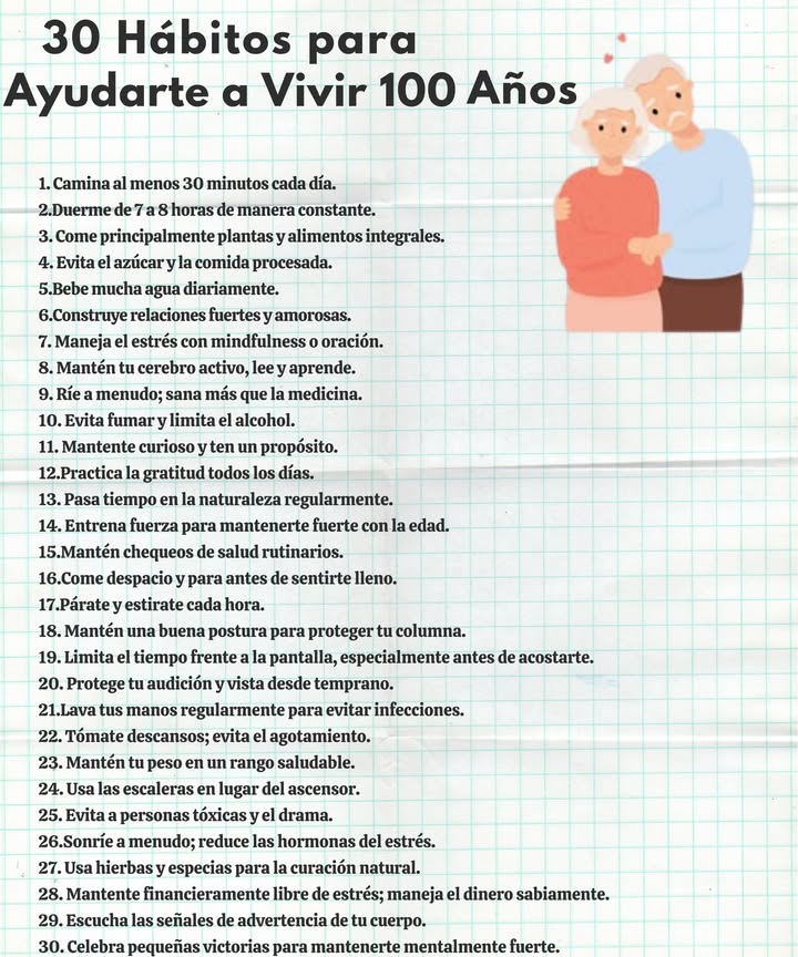 30 Hábitos para Ayudarte a Vivir 100 Años