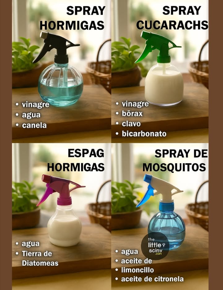 林 Repelentes Caseros Naturales para Insectos del Hogar Soluciones fáciles de preparar con ingredientes accesibles: Spray para hormigas opción 1 Ingredientes: Vinagre Agua Canela Spray para hormigas opción 2 Ingredientes: Agua Tierra de diatomeas 荒 Spray para cucarachas Ingredientes: Vinagre Bórax Clavo Bicarbonato 烈 Spray para mosquitos Ingredientes: Agua Aceite de limoncillo Aceite de citronela Estos preparados naturales ayudan a mantener tu hogar libre de plagas sin recurrir a productos químicos agresivos.