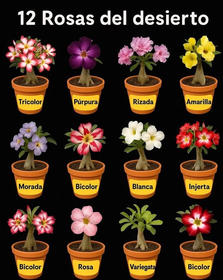 La rosa del desierto Adenium obesum es una planta suculenta que se ha establecido como un símbolo de la flora árida. Su forma distintiva y su capacidad para almacenar agua en sus tallos la han convertido en una planta cultivada durante siglos, gracias a su resistencia. Originaria de África y Arabia, esta especie prospera en áreas áridas y semiáridas. Se ha adaptado a las duras condiciones de su entorno, desarrollando características que le permiten sobrevivir con escasez de agua y altas temperaturas. Hay varias variedades de la rosa del desierto, cada una con rasgos únicos. Algunas de las más comunes son: - Adenium obesum var. obesum: La variedad más común, conocida por sus gruesos tallos y flores rosadas. - Adenium obesum var. socotranum: Esta variedad se encuentra en la isla de Socotra, Yemen, y se distingue por sus tallos más delgados y flores más pequeñas. - Adenium obesum var. somalense: Originaria de Somalia, presenta tallos más robustos y flores de mayor tamaño. La rosa del desierto es una planta robusta que puede prosperar en diversas condiciones. Sin embargo, para asegurar un crecimiento y floración óptimos, necesita cuidados específicos: - Luz: Requiere luz directa y abundante, especialmente en la temporada de crecimiento. - Agua: Necesita poca agua, especialmente en épocas secas; es crucial que el suelo esté húmedo pero no empapado. - Temperatura: Puede crecer en un rango de temperaturas entre 15C y 30C. - Suelo: Debe contar con un sustrato bien drenado y rico en nutrientes. Para garantizar que la rosa del desierto florezca adecuadamente, también se deben tener en cuenta los siguientes cuidados: - Riego: Es fundamental regar moderadamente, sobre todo durante la sequía. - Fertilización: Una fertilización regular es necesaria durante la época de crecimiento. - Poda: Podar rutinariamente ayudará a mantener su forma y fomentará el desarrollo de nuevas flores. Cuida tu rosa del desierto y disfruta de su belleza única!