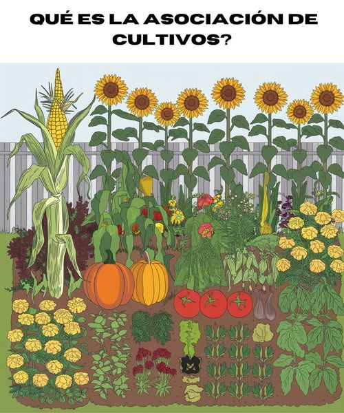 Qué es la asociación de cultivos? Es una técnica agrícola en la que se cultivan diferentes plantas juntas para que se beneficien entre sí. Estas asociaciones ayudan a controlar plagas, mejorar la fertilidad del suelo y optimizar el espacio. Ejemplos de asociaciones efectivas en el plano: Maíz y amaranto: Proveen sombra y soporte mutuo. Zapallo/calabaza con legumbres: Las legumbres enriquecen el suelo con nitrógeno, beneficiando a cultivos de alto consumo. Tomates y albahaca: Mejoran el sabor del tomate y repelen insectos. Girasol: Sirve como barrera y atrae polinizadores. Control de plagas natural: Asociaciones como capuchina con pimientos repelen insectos, mientras que plantas como la borraja atraen polinizadores. Optimización del espacio: Cultivos de raíces profundas zanahorias pueden combinarse con raíces superficiales lechugas, aprovechando mejor el suelo. Plantas ornamentales y frutales: Las flores como los tajetes y los árboles frutales manzanas, cerezas protegen el huerto atrayendo insectos benéficos. Inspirarte en este tipo de plano puede ayudarte a planificar un huerto eficiente, sostenible y productivo, ya sea para consumo familiar o proyectos de mayor escala.