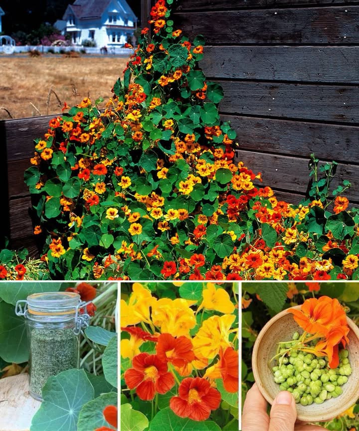 Capuchinas: la joya multifuncional que transforma tu jardín y tu cocina Coloridas, comestibles, resistentes y útiles: las capuchinas no son solo flores decorativas. Son aliadas perfectas en el huerto, aportan sabor a tus platos, ahuyentan plagas y enriquecen la tierra. Ventajas que marcan la diferencia Defensora natural: aleja pulgones, orugas y mosca blanca. Imán de polinizadores: atrae abejas y mariposas, aumenta tu cosecha. Todo terreno: crece sin problemas en suelos pobres. Planta comestible: flores, hojas y semillas con sabor picante y único. Del huerto al plato Flores: ideales para ensaladas, rellenas o como guarnición. Hojas: para sándwiches, tortillas o pestos. Semillas: encurtidas como alcaparras o secas como especia. 華 Cultívalas sin complicaciones Siembra: en primavera tras las heladas. Luz: pleno sol. Suelo: pobre o bien drenado. Riego: moderado, evita el exceso. Mantenimiento: poda ligera y elimina flores marchitas. Salud en cada pétalo Ricas en vitamina C, hierro y antioxidantes. Propiedades antibacterianas y antifúngicas. Fortalecen el sistema inmunológico y combaten infecciones. Usos extra que sorprenden 狀 Tinte natural para tejidos. Flores frescas para ramos coloridos. Infusiones herbales con un toque picante. Conclusión Pinterest style Añade capuchinas a tu jardín y gana en belleza, salud y sabor. Son fáciles, útiles y espectaculares. Una sola planta, infinitas posibilidades.