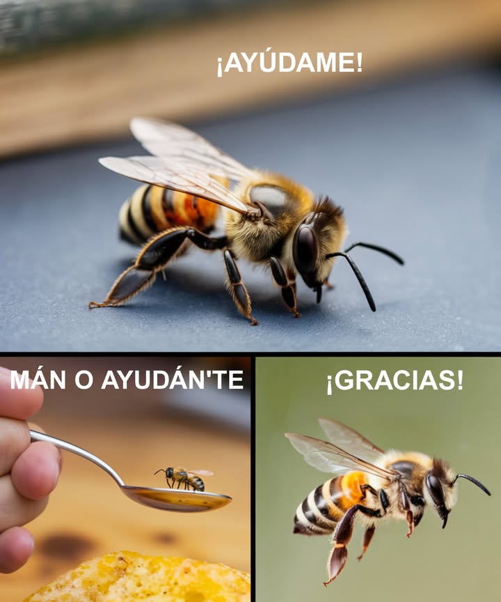 No me disculpo por repetirlo: las abejas te necesitan más que nunca Estamos en plena brecha de junio, ese instante crítico cuando las flores de primavera ya no nutren y las de otoño aún no llegan Una abeja en el suelo, inmóvil o sin fuerzas, no está perdida: se está muriendo de hambre Primeros auxilios para una abeja agotada: Mezcla 2 partes de azúcar blanca 1 de agua Deja unas gotas en una cucharita cerca de ella Usará su lengua negra para beber En minutos puede recuperar energía y volver a volar Importante: Nunca uses miel transmite enfermedades Solo azúcar blanca y agua Es apoyo de emergencia, no sustituto de flores Las abejas necesitan diversidad floral y libertad para seguir polinizando el mundo Ellas no pueden agradecerte, pero yo sí: gracias por ayudar a que la vida siga floreciendo