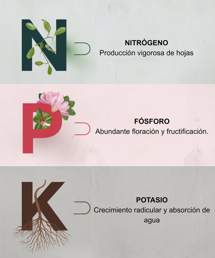 Fundamentos de la fertilización: Jardinería 101

Las plantas necesitan nutrientes esenciales para crecer fuertes y sanas.
La fotosíntesis produce azúcares, pero los fertilizantes aportan minerales que el suelo puede no tener.

Fertilizante vs compost
 Fertilizante: nutrición directa para las plantas.
 Compost: mejora la estructura y salud del suelo.
Ambos son esenciales para un jardín vigoroso.

Orgánico vs sintético
 Orgánico: hecho de materiales naturales como algas o harina de huesos. Nutre microbios beneficiosos y mejora el suelo a largo plazo.
 Sintético: elaborado químicamente, actúa rápido pero puede dañar si se usa en exceso.

Elección del fertilizante
Elige mezclas orgánicas granuladas, de uso general o específicas para cada planta.
Sigue siempre las indicaciones del envase.

Nutrición vegetal
 Macronutrientes: nitrógeno N, fósforo P y potasio K.
 Micronutrientes: calcio, magnesio y oligoelementos.

Números en fertilizantes
Indican el % de N-P-K.
Ejemplo: 5-10-5 = 5 % N, 10 % P, 5 % K.

Fertilizantes de un solo ingrediente
Ideales para corregir deficiencias o crear mezclas personalizadas.

Fertilizantes caseros
Restos de cocina y compost natural: opción ecológica, económica y sostenible.

 Alimenta tu suelo, alimenta tus plantas
Un suelo nutrido con fertilizantes orgánicos y compost mantiene las plantas fuertes, resistentes y llenas de vida.