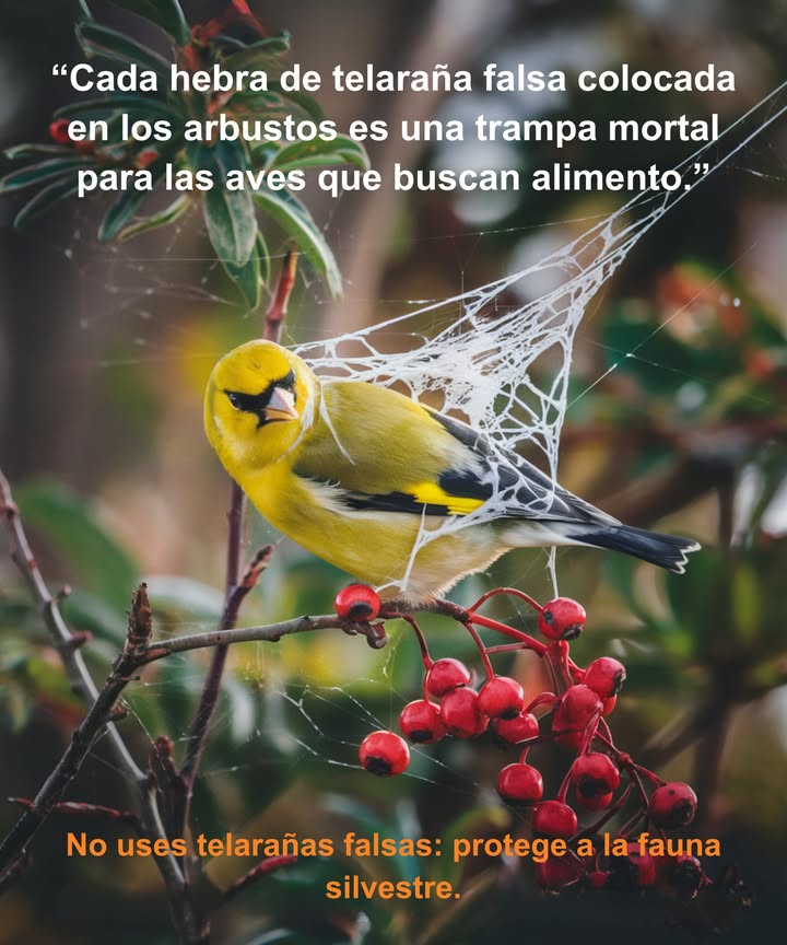 Di no a las telarañas falsas y protege a la vida silvestre!  Estas decoraciones pueden atrapar aves, abejas y mariposas, causando muchas muertes cada otoño. 

 Elige decoraciones más seguras y espeluznantes:
 Calabazas y calabacines
 Tallos de maíz secos
 Linternas de papel
 Coronitas naturales con hojas de otoño

Mantén viva la magia sin perjudicar a las criaturas del jardín. 

#WildlifeFriendly #AmigableConLaVidaSilvestre #EcoHalloween