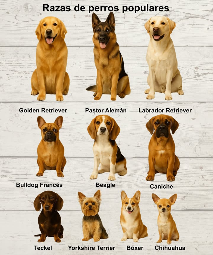 Razas de perros más populares Golden Retriever cariñoso y familiar Pastor Alemán leal y protector Labrador Retriever juguetón y sociable Bulldog Francés pequeño y encantador Beagle curioso y energético Caniche elegante e inteligente Teckel valiente y simpático Yorkshire Terrier activo y fiel Bóxer fuerte y cariñoso Chihuahua diminuto y valiente Cada raza tiene su encanto y personalidad única