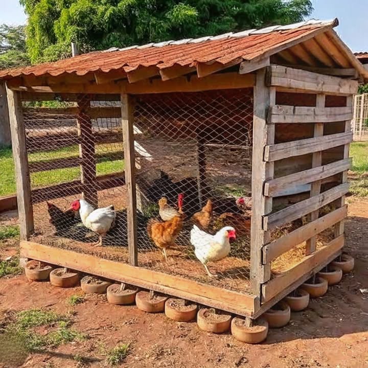 Gallinero económico y funcional 1 Estructura de madera y malla metálica Construye con palets reciclados o madera resistente y usa malla metálica para proteger a las gallinas de los depredadores. 2 Suelo elevado con neumáticos Apoya la estructura sobre neumáticos reciclados o bloques para evitar la humedad y mejorar la ventilación. 3 Techo resistente Usa tejas recicladas o materiales ligeros con una buena pendiente para el desagüe del agua de lluvia. 4 Perchas y nidos sencillos Las cajas o cajones de fruta funcionan muy bien como nidos. Añade paja limpia para mayor comodidad e higiene. 5 Ventilación y sombra naturales Asegura una buena circulación de aire y aprovecha los árboles cercanos para mantener un ambiente fresco y agradable. Un gallinero sencillo y bien planificado, construido con materiales asequibles, ofrece seguridad, comodidad e higiene para las aves; ideal para aquellos que buscan productividad y sostenibilidad en su patio trasero.