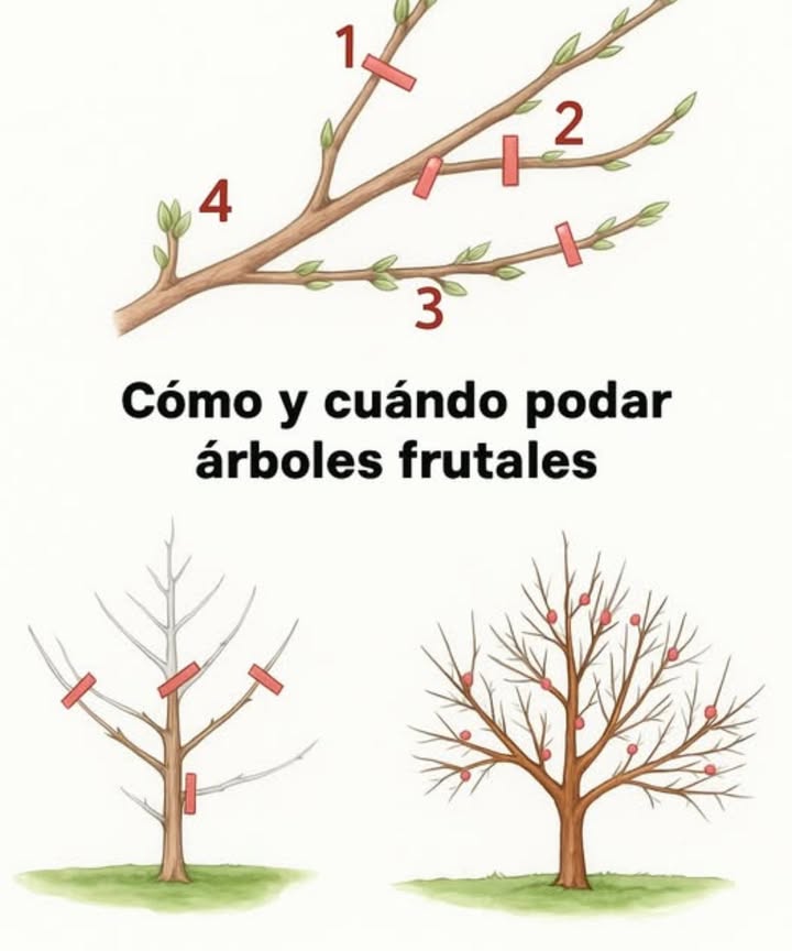 Guía sencilla para podar tus árboles frutales y obtener frutos sanos y abundantes Mantener tus árboles frutales bien podados es clave para que crezcan fuertes, sanos y produzcan frutos deliciosos cada temporada. Con un poco de paciencia y siguiendo estos pasos fáciles, podrás cuidar tus árboles como un experto y disfrutar de una cosecha increíble año tras año. 1 Elige el momento adecuado Poda en invierno o justo después de la cosecha, cuando el árbol está en reposo. Así facilitarás su recuperación y estimularás un crecimiento saludable. 2 Usa herramientas limpias y afiladas Antes de comenzar, desinfecta tus tijeras o sierras con alcohol para evitar infecciones y asegúrate de que estén bien afiladas para hacer cortes precisos y sin esfuerzo. 3 Reduce ramas viejas o dañadas Quita las ramas secas, rotas o infectadas para que el árbol concentre energía en las partes sanas y fuertes, fortaleciendo su estructura. 4 Da forma y mejora la circulación Corta las ramas que crecen hacia adentro o que se cruzan, permitiendo que el aire y la luz lleguen a todas las partes del árbol. Esto evitará enfermedades y favorecerá una mejor producción de frutos. 5 Mantén el equilibrio No quites más del 30% de las ramas en una sola poda, para no estresar al árbol. La poda debe ser suave y progresiva, respetando su equilibrio natural. 6 Cuida y disfruta Después de podar, cuida tus árboles con riego adecuado y fertilización. Verás cómo en poco tiempo te agradecerán con frutos sanos, fuertes y abundantes. Poda con amor y paciencia! Con estos sencillos pasos, tus árboles te recompensarán con cosechas increíbles y frutas deliciosas. Disfruta del proceso y la recompensa de cuidar tu propio vergel!