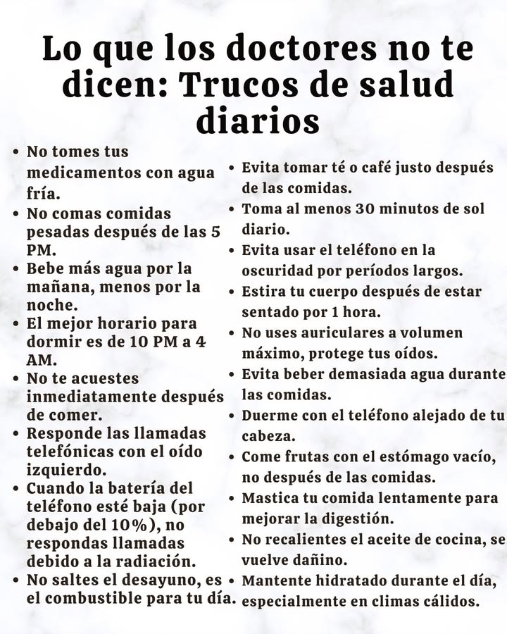 Lo que los doctores no te dicen: Trucos de salud diarios