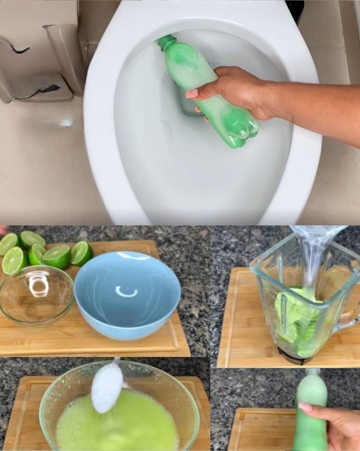El truco de la botella para tener siempre el baño limpio: sin tocar durante 1 mes -Consigue una botella de plástico con boquilla. -Exprime 4 limones y guarda el zumo en un cuenco; reserva las cáscaras exprimidas. -Coloca en la licuadora 500 ml de agua y las cáscaras de limón. Tritura bien. -Filtra la mezcla con un colador y vierte en un recipiente limpio. -Añade 1 cucharada de bicarbonato de sodio y mezcla se formará espuma. -Cuando la espuma baje, añade 1 cucharada de alcohol, 1 de sal y 1 de detergente para platos. -Mezcla bien todo y vierte la solución en la botella de plástico. -Aplica la mezcla sobre los sanitarios, deja actuar 5 minutos y frota. -Aclara y seca: el baño quedará limpio y perfumado hasta 1 mes. -Repite cuando quieras, sin usar productos químicos agresivos