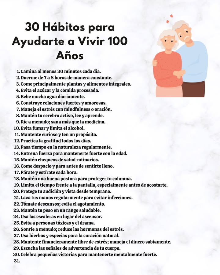 30 Hábitos para Ayudarte a Vivir 100 Años