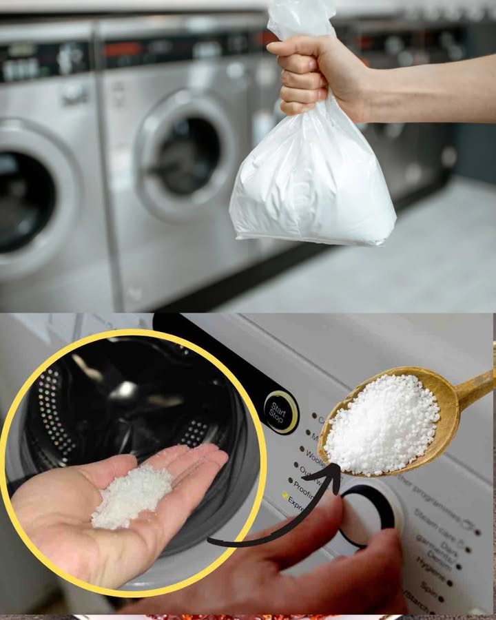 Sal en la lavadora, alguna vez lo has probado? Desde hoy empezarás a hacerlo: lo que les pasa a los líderes es milagroso -Echa 1 kilo de sal gruesa directamente en el tambor vacío y programa un lavado a alta temperatura para eliminar cal y malos olores de la lavadora. -Alternativa: mezcla 2 cucharadas de sal gruesa, 1 cucharada de bicarbonato y 1 vaso de agua desmineralizada, viértelo en el tambor y lava en caliente. -Para suavizar la ropa y avivar colores, añade 1 cucharada de sal gruesa en cada lavado. -Para manchas de vino: espolvorea sal sobre la mancha, deja que absorba, aclara con agua con gas, frota y lava normal. -Para manchas de sudor: remoja la prenda en agua con vinagre, prepara una pasta con 2 cucharadas de sal, 2 de bicarbonato y agua oxigenada. Aplica, deja actuar y frota con cepillo.