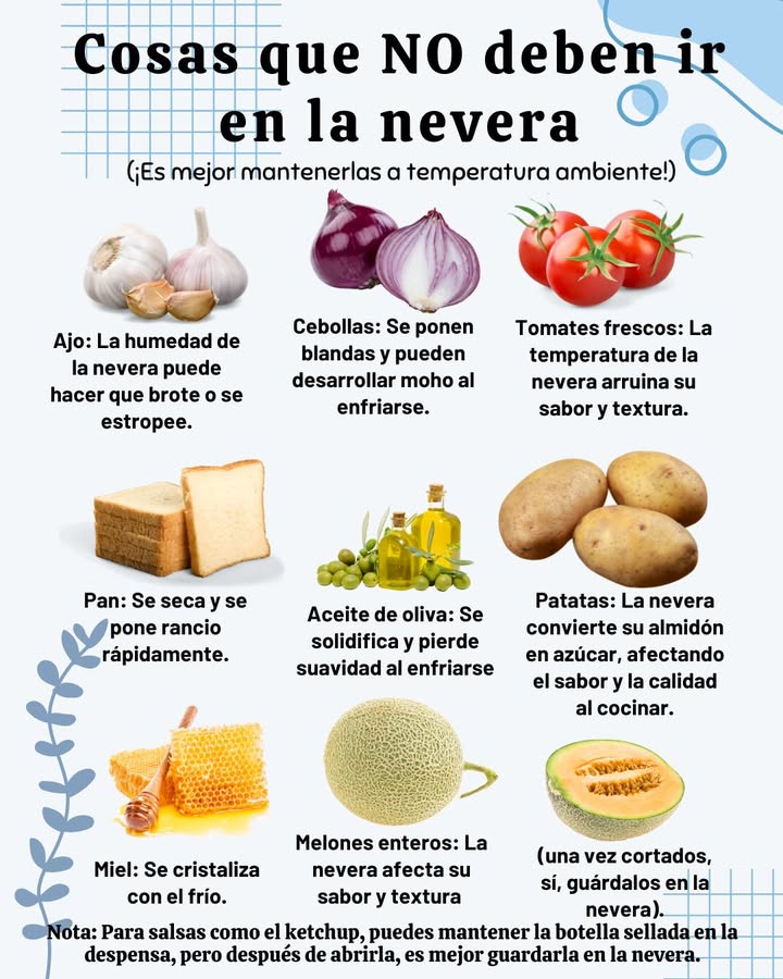 Cosas que NO deben ir en la nevera