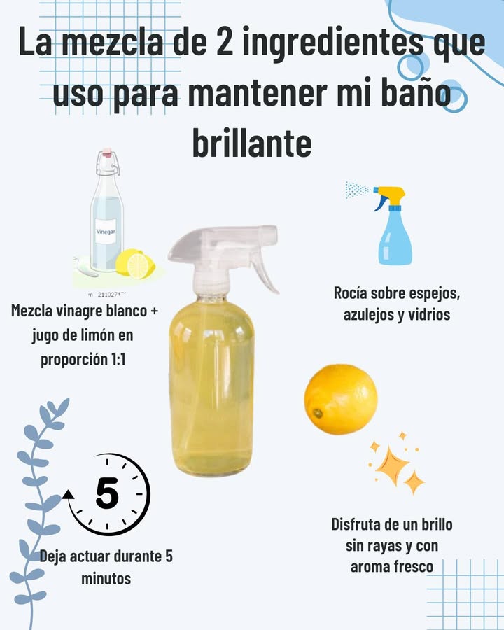 La mezcla de 2 ingredientes que uso para mantener mi baño brillante
