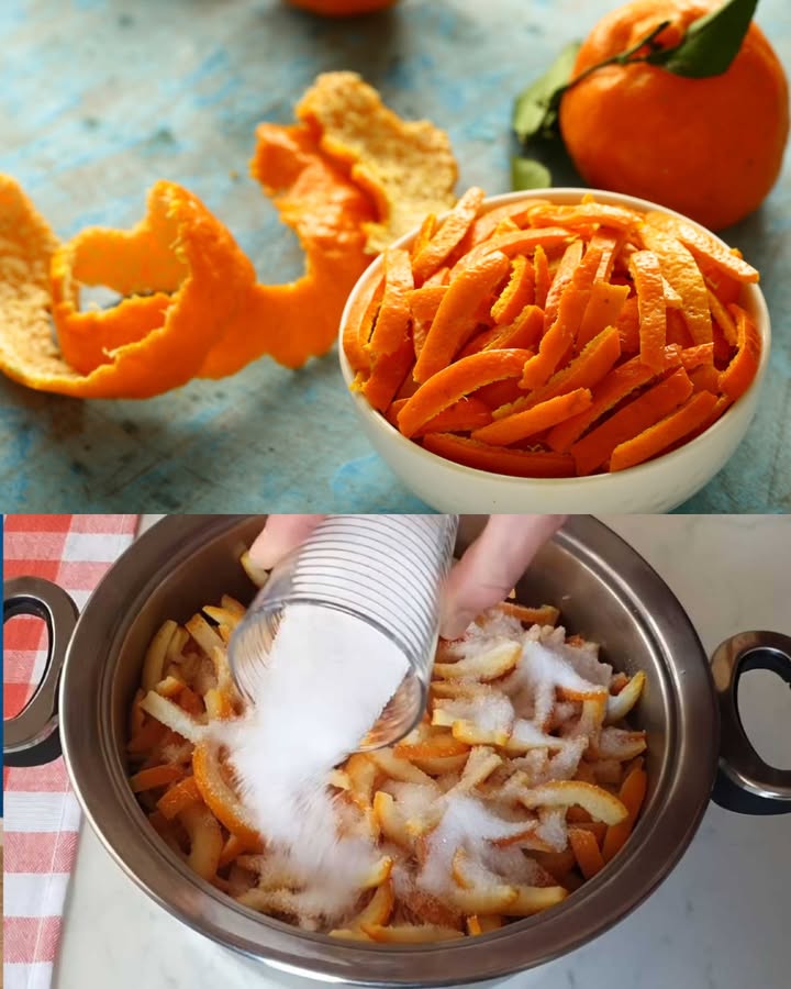 Cáscaras de naranja: no las tires, cúbrelas con azúcar
Corta las cáscaras de naranja en tiras o trozos pequeños.
Colócalas en una cacerola y cúbrelas con azúcar.
Deja reposar 1 hora para que se marinen.
Añade un poco de pulpa de naranja y pon la mezcla a hervir.
Incorpora un poco de harina, jugo de limón y su ralladura.
Cocina hasta obtener una textura similar a la mermelada y las cáscaras queden caramelizadas.
Guárdalas en frascos o recipientes herméticos.
Disfrútalas solas o úsalas como acompañamiento en postres.