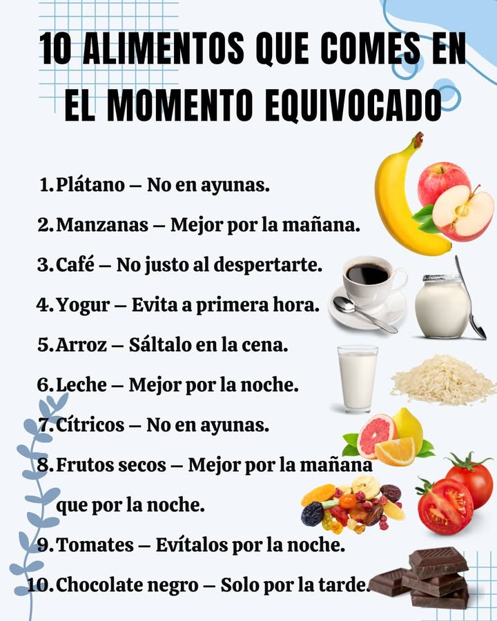 10 ALIMENTOS QUE COMES EN EL MOMENTO EQUIVOCADO